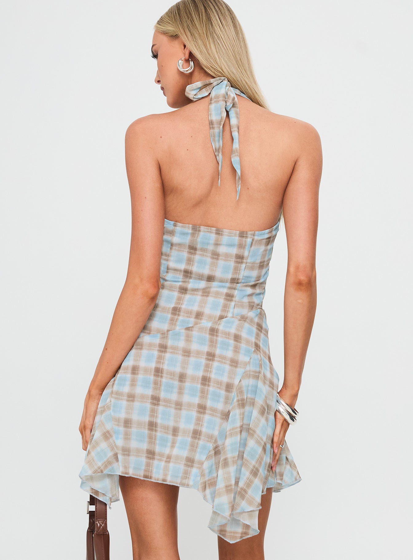 Valorie Halter Mini Dress Blue Check - Image 5
