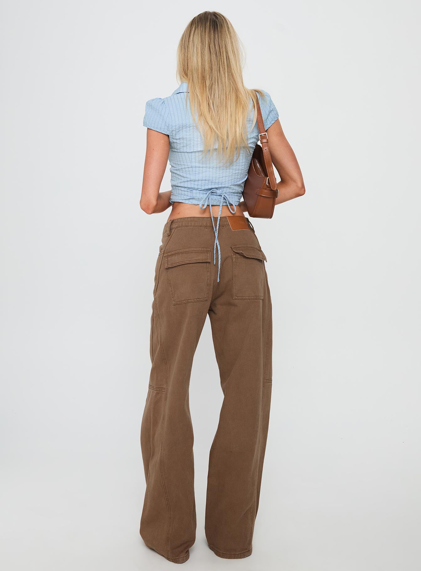Bruiser Tie Waist Mid Rise Wide Leg Jeans Brown - Image 5