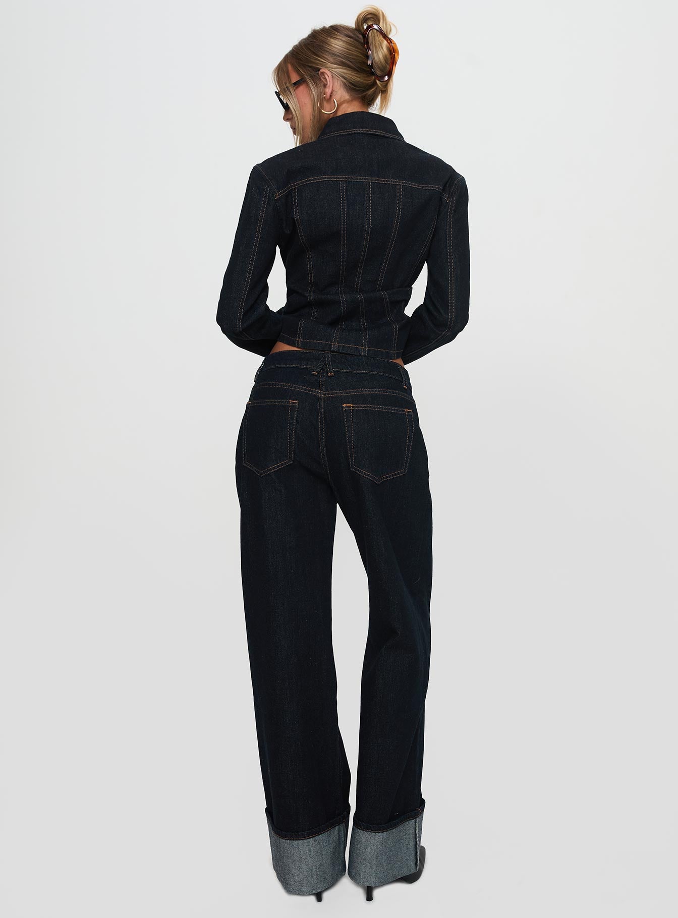 Top Model Low Rise Straight Leg Cuffed Jean Dark Denim - Image 5