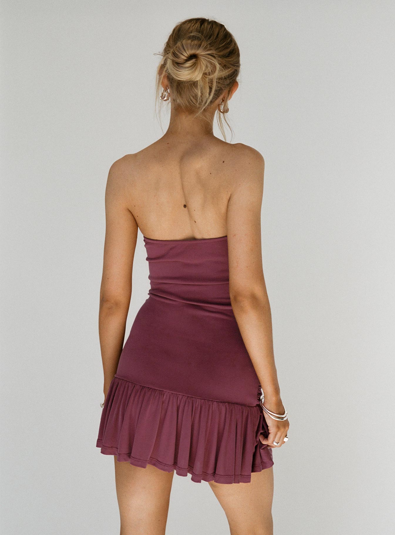 Love Lingers Strapless Mini Dress Burgundy Petite - Image 3