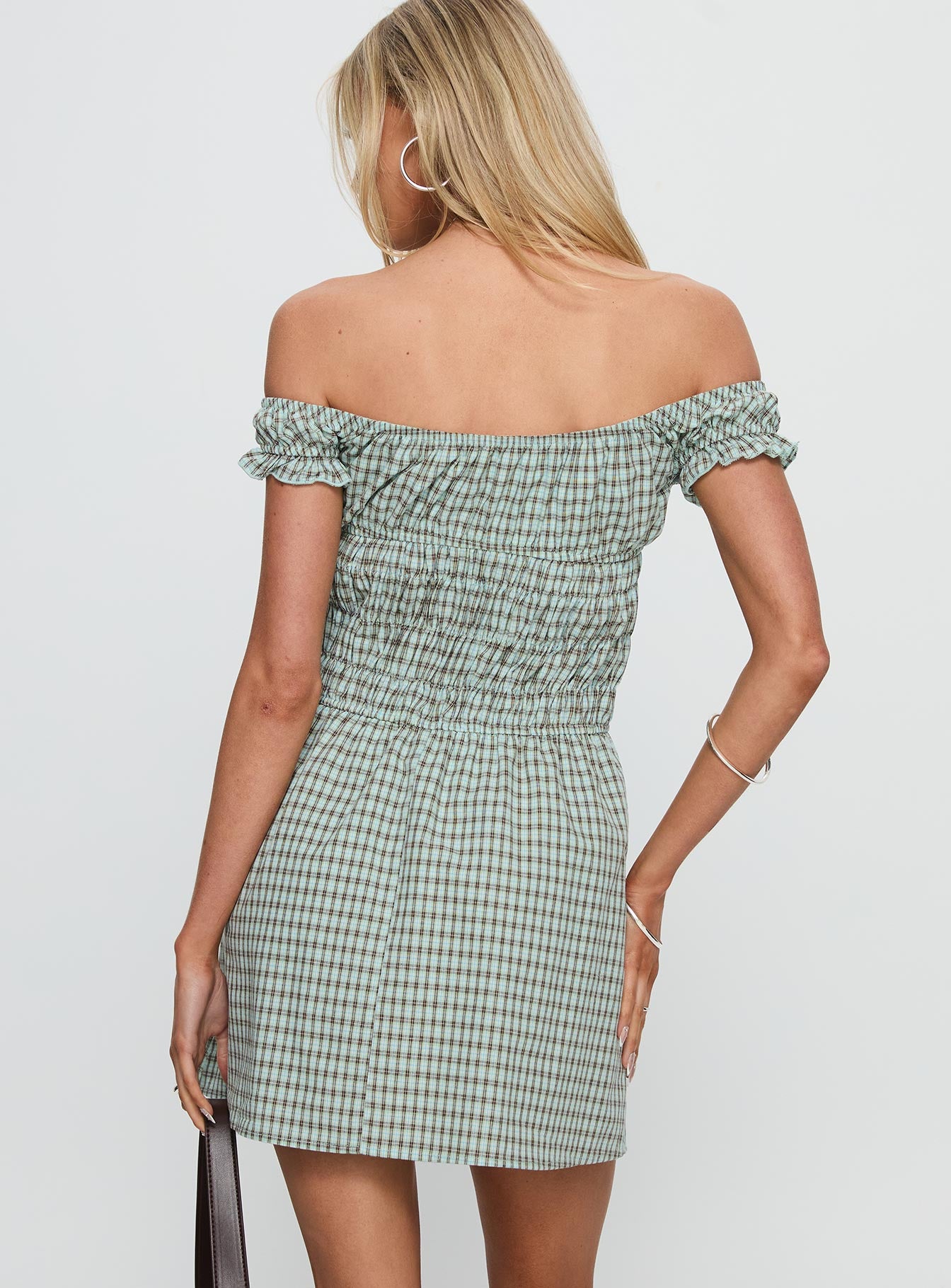 Olwen Ruched Romper Green Check - Image 5