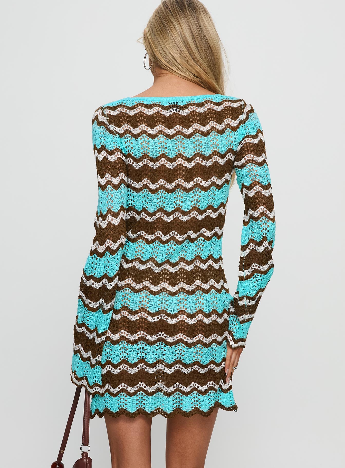 Suka Long Sleeve Knit Mini Dress Brown / Blue - Image 5