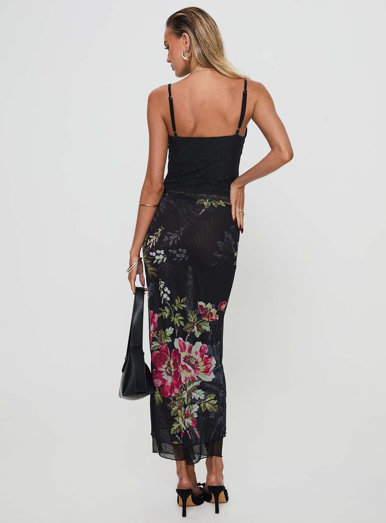 Paganio Maxi Skirt Black Floral - Image 6