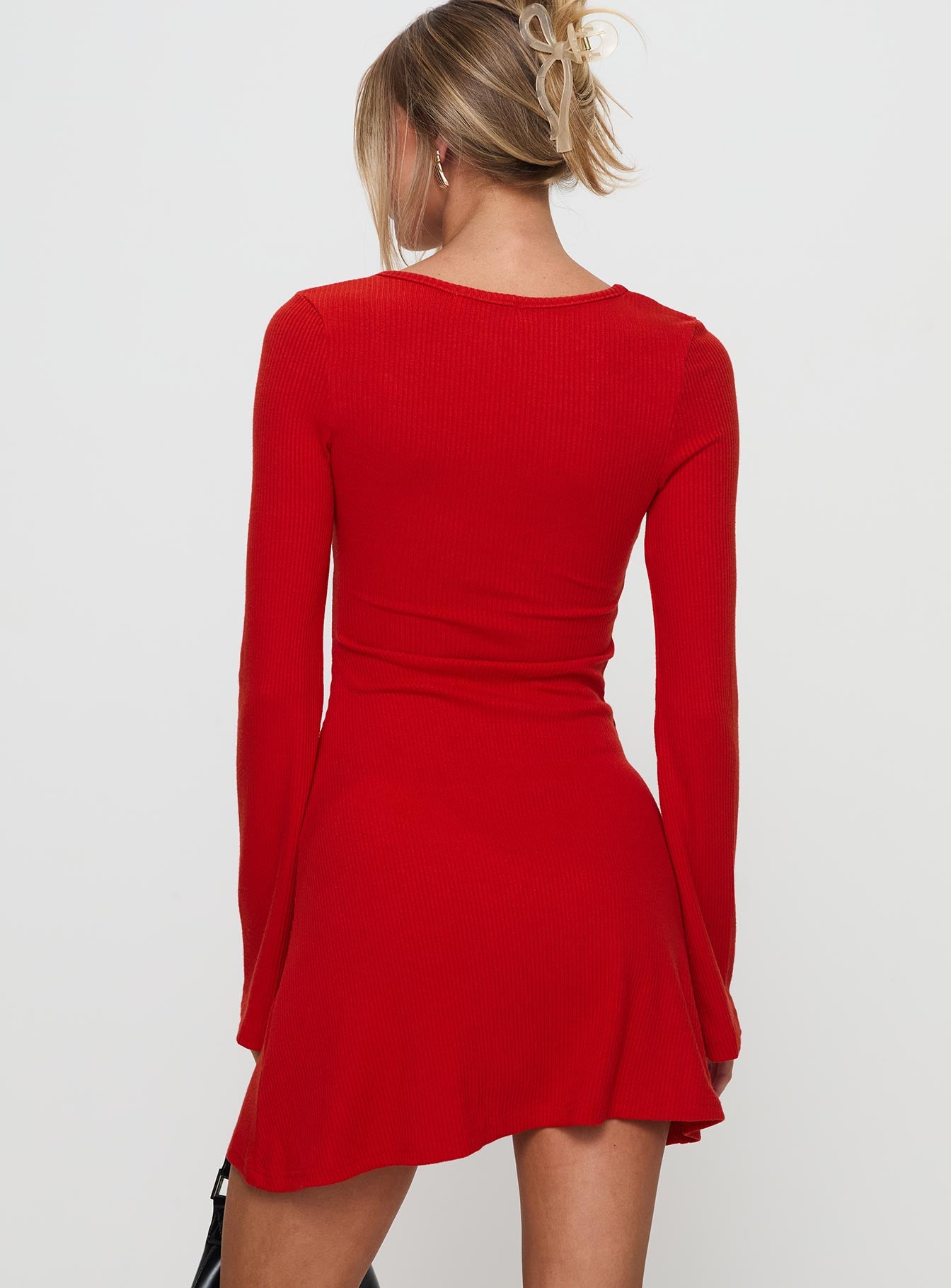 Best Interest Long Sleeve Mini Dress Red - Image 5