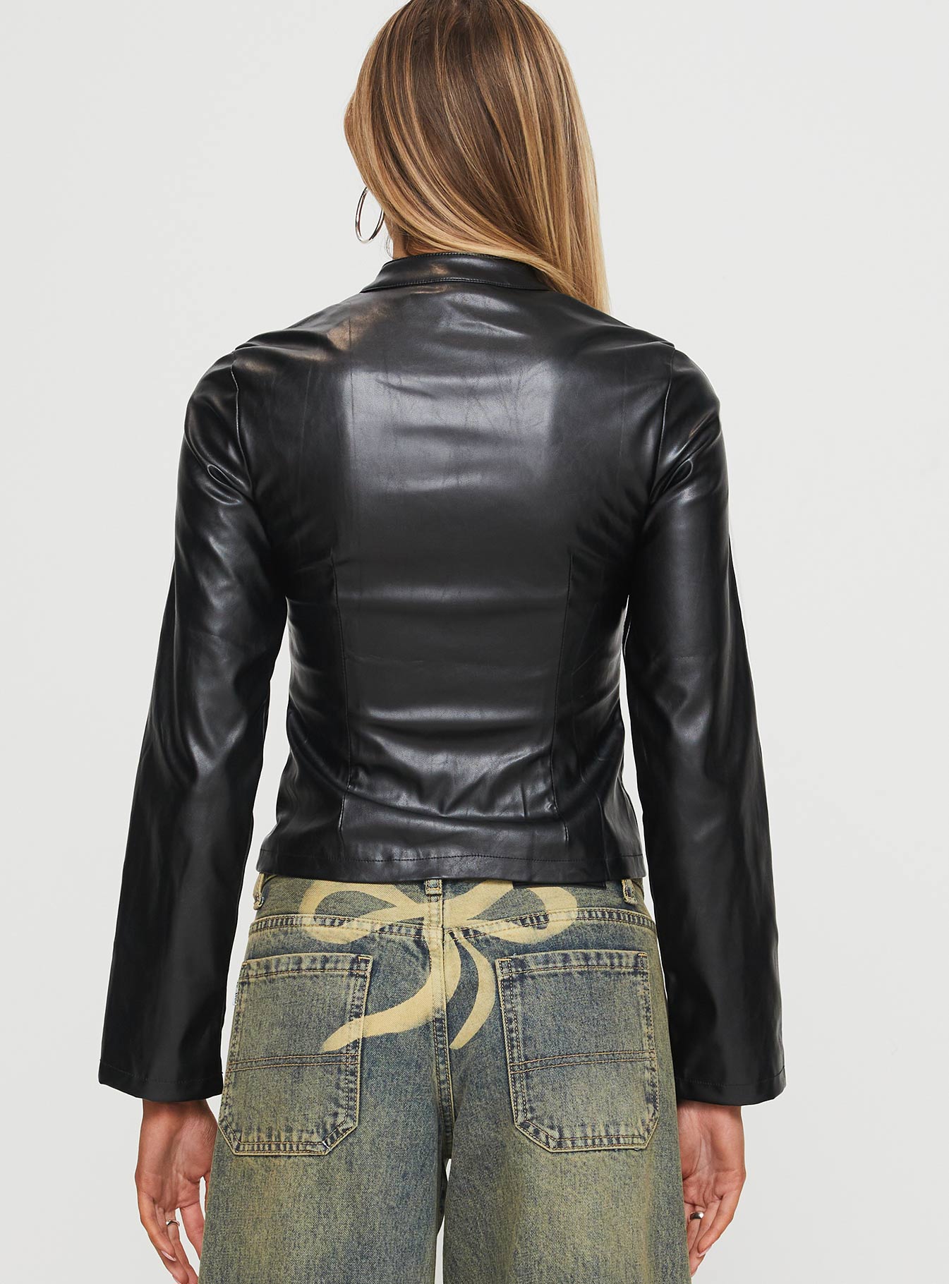 Lowgan Faux Leather Jacket Black - Image 5