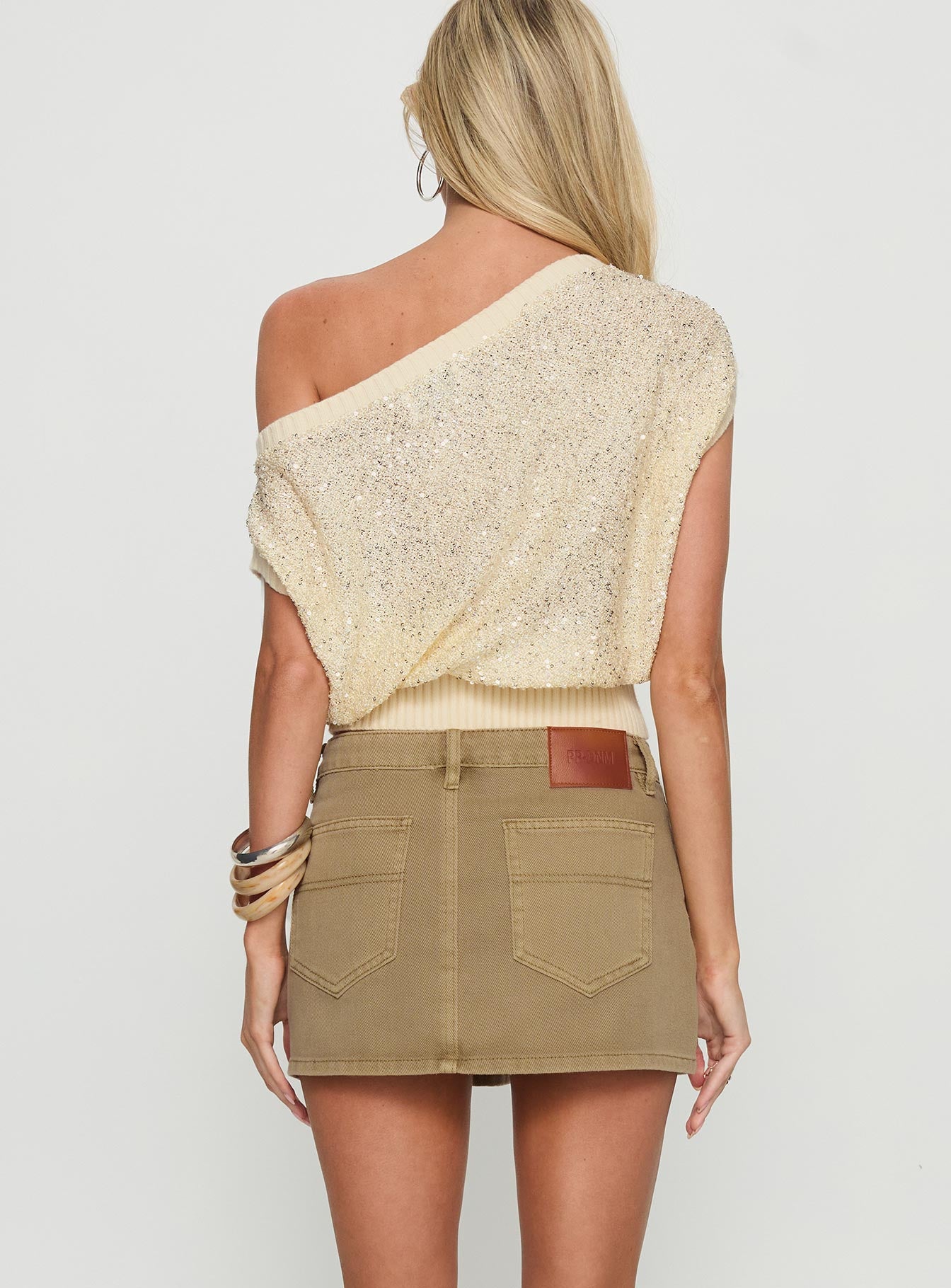 Katlynne Button Detail Mini Skirt Washed Beige - Image 5