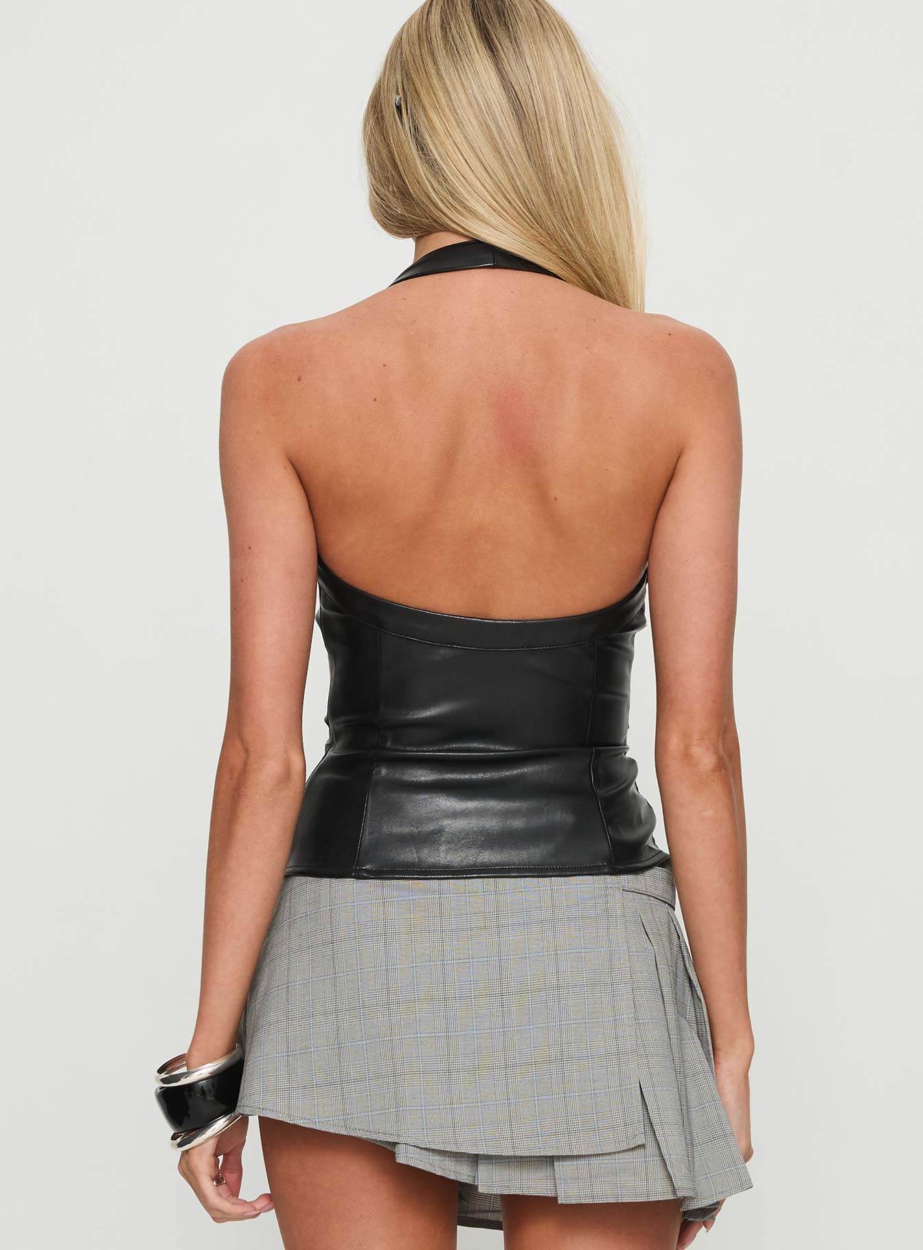 Thunderbolt Faux Leather Cowl Neck Top Black - Image 5