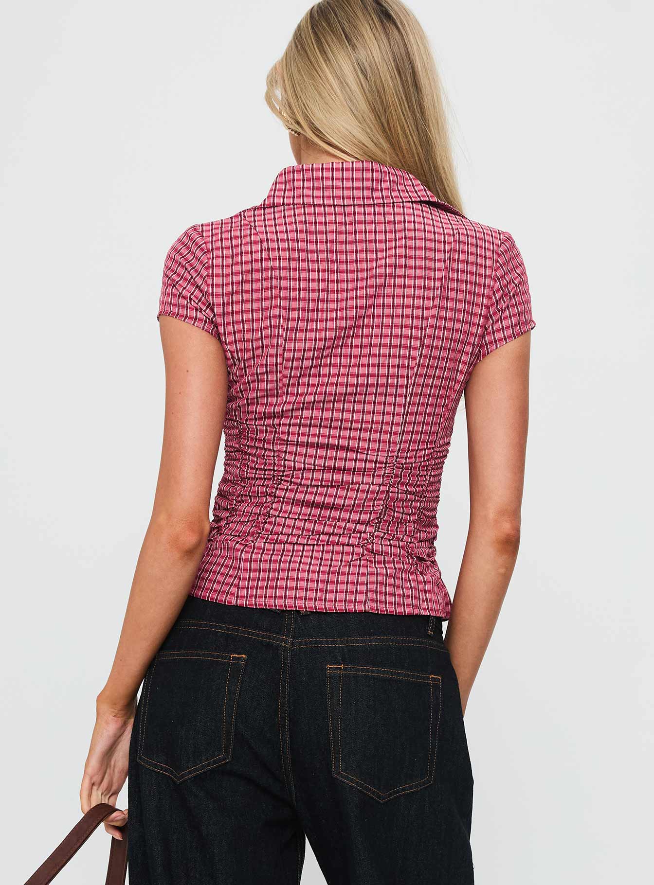 Meryn Ruched Top Red Check - Image 5
