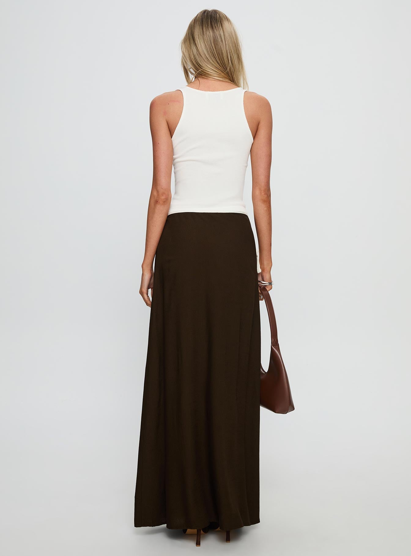 Keirah Contrast Wrap Maxi Skirt Chocolate / White - Image 5