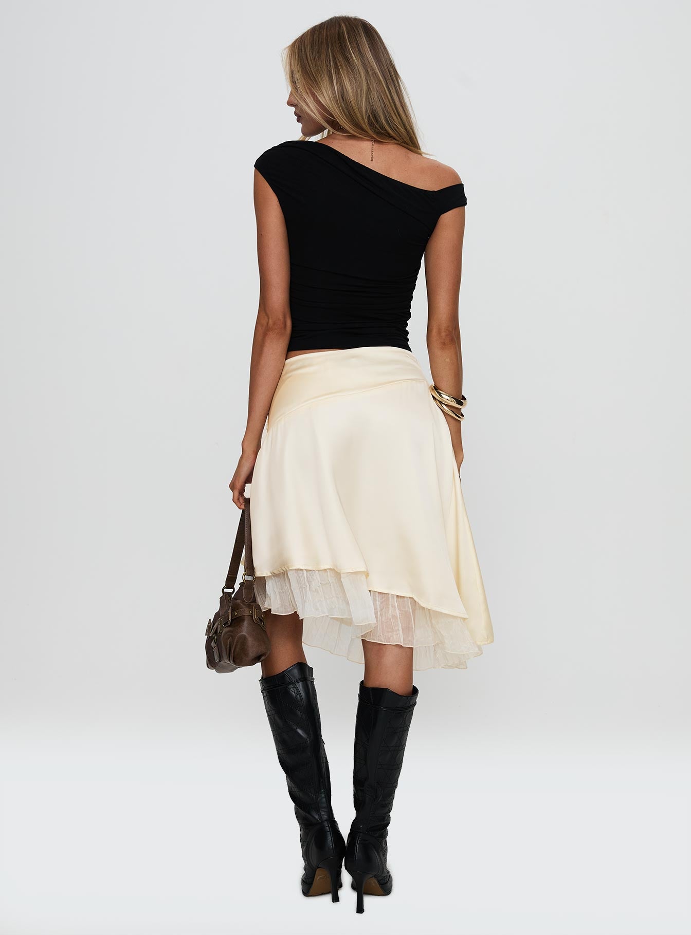 Rosemead Satin Midi Skirt Cream - Image 5