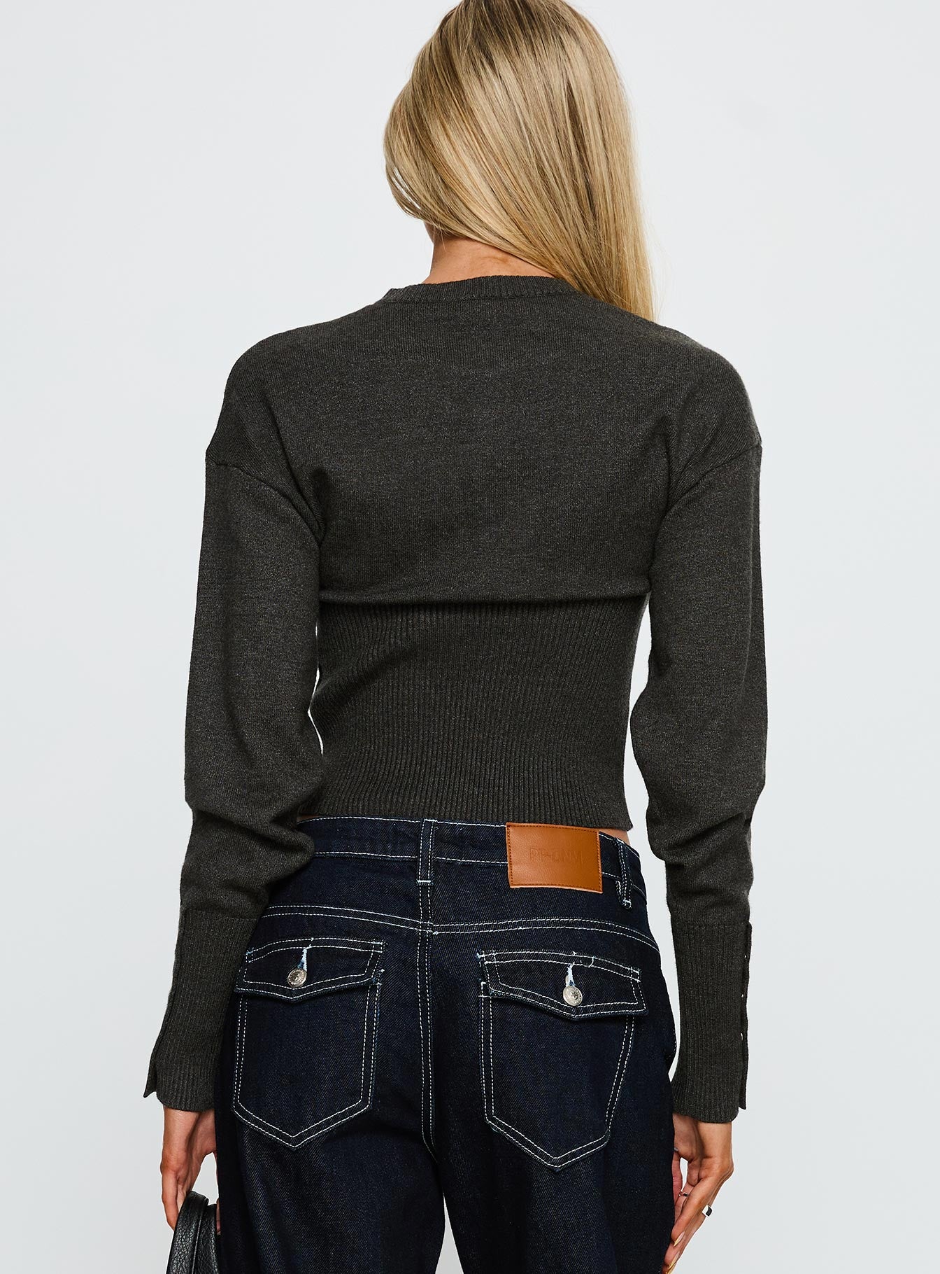 Head In The Clouds Knit Cardigan Grey Argyle - Image 5