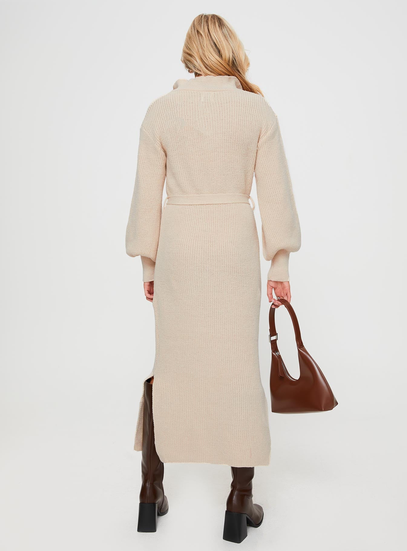 Oriel Long Sleeve Knit Maxi Dress Beige - Image 4