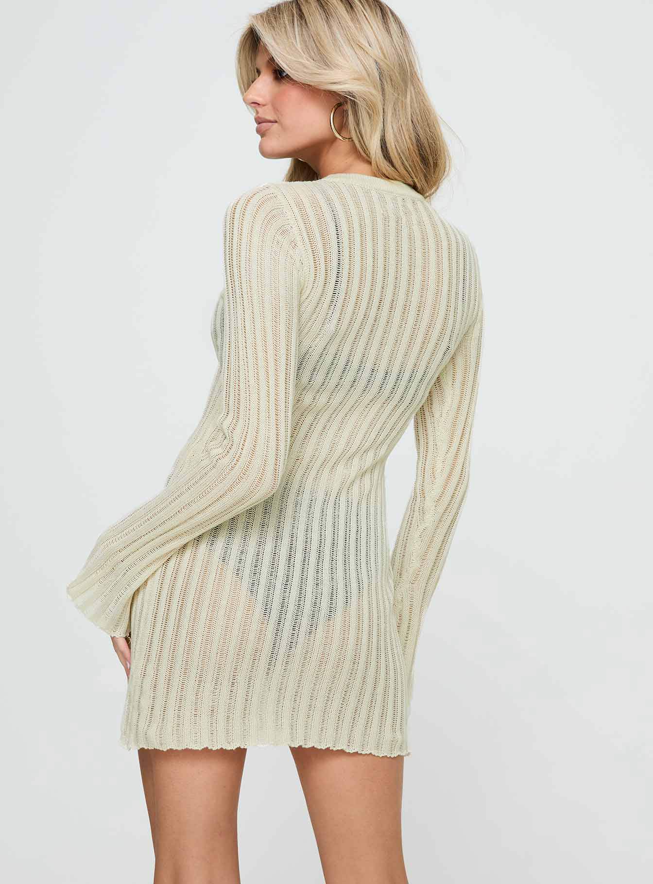 Primmie Long Sleeve Mini Dress Cream - Image 6