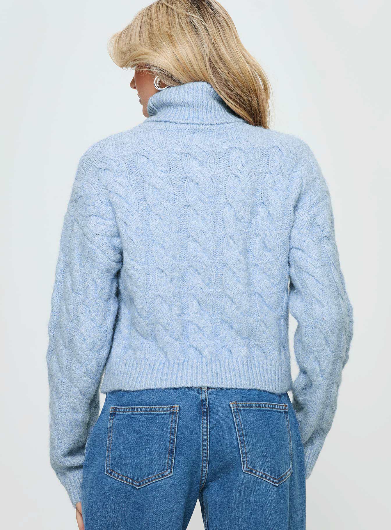 Cathie Turtleneck Cable Knit Sweater Blue - Image 5