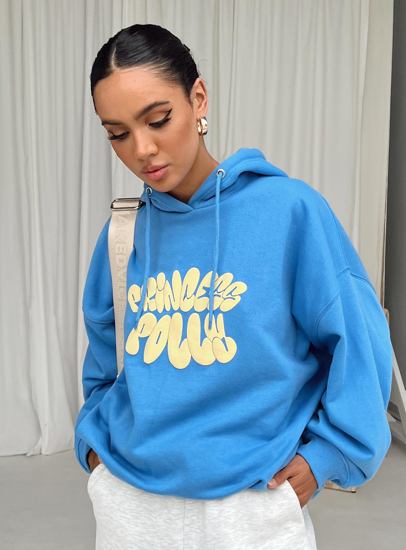 Princess Polly Hooded Sweatshirt Bubble Text Blue / Yellow - Image 4