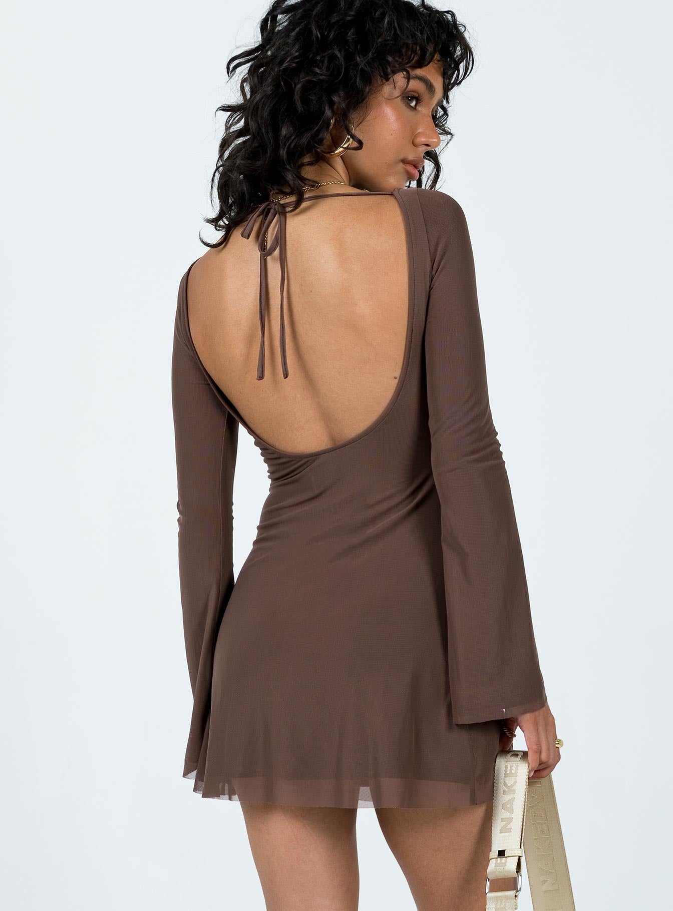 Lukea Long Sleeve Mini Dress Brown - Image 5