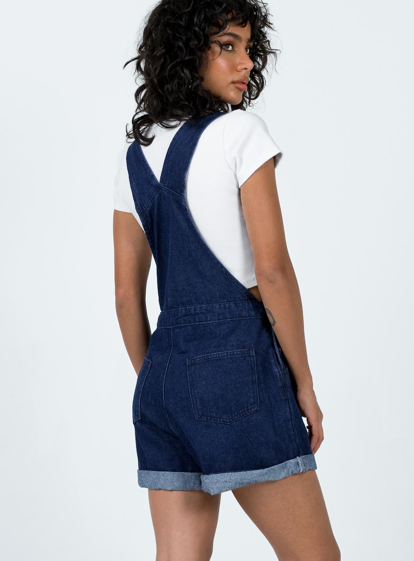 Kacey Short Overalls Dark Wash Denim - Image 4