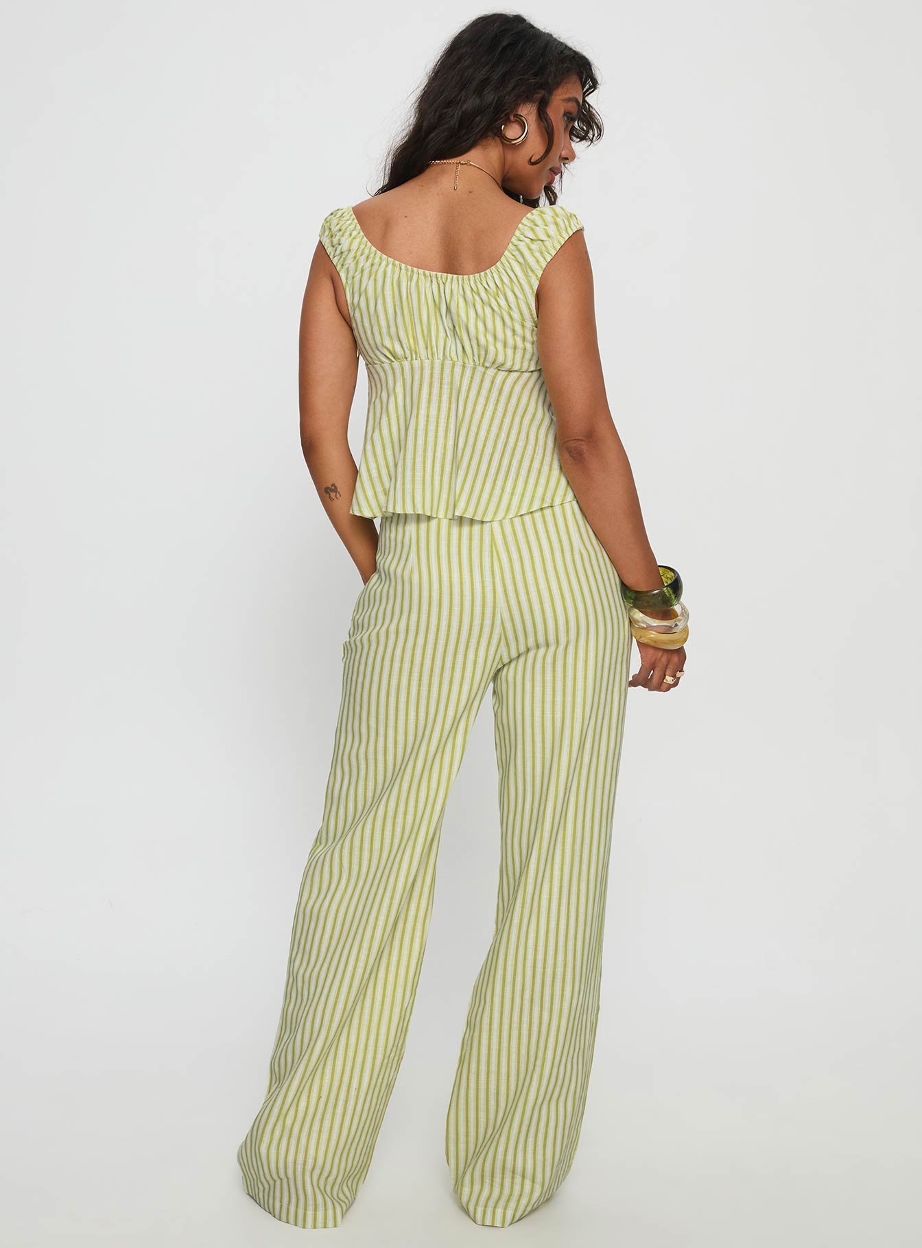 With Pleasure Tie Side Pant Green / Blue Stripe - Image 5