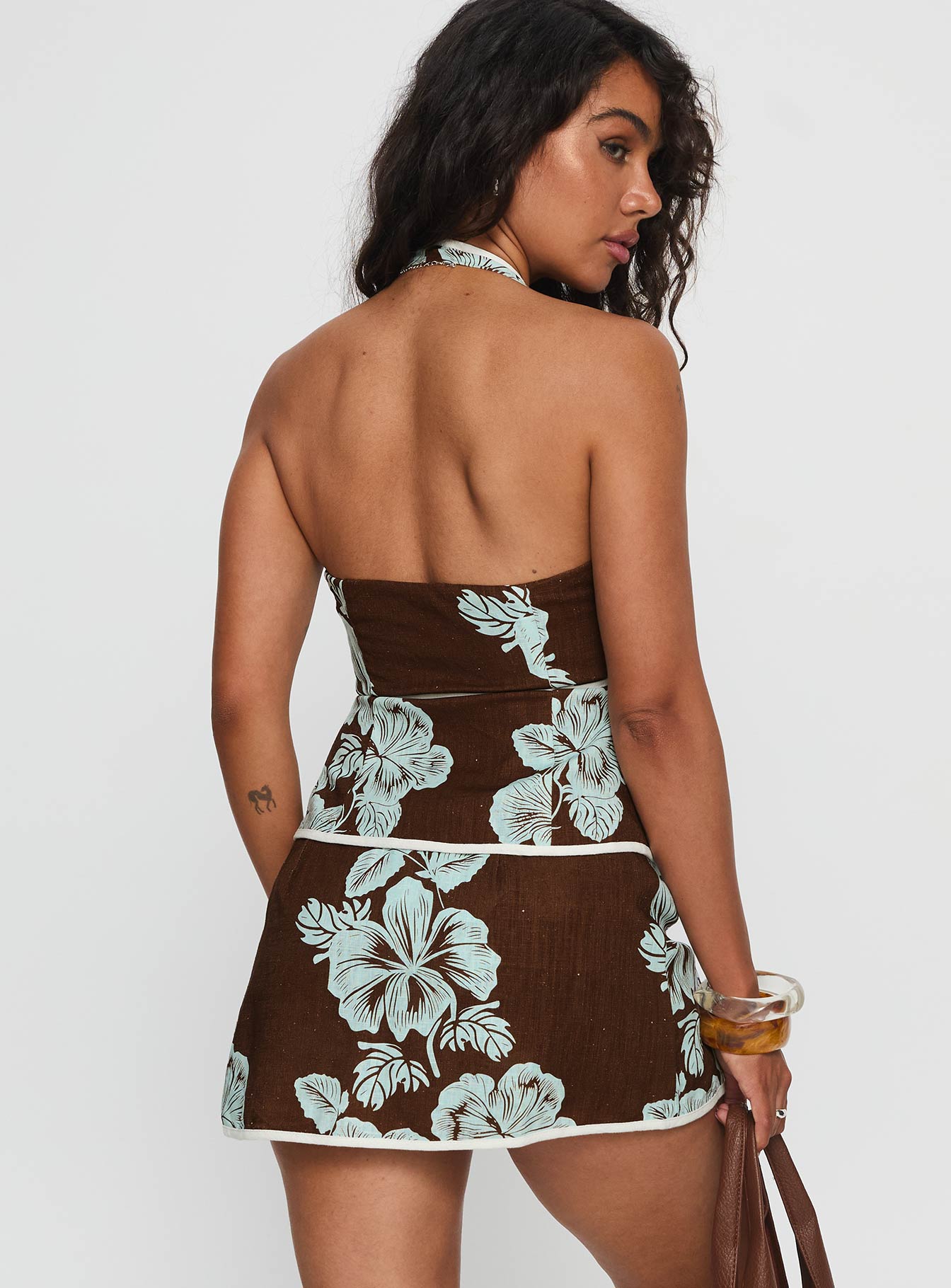 Anyah Tie Side Linen Skort Brown / Blue - Image 5