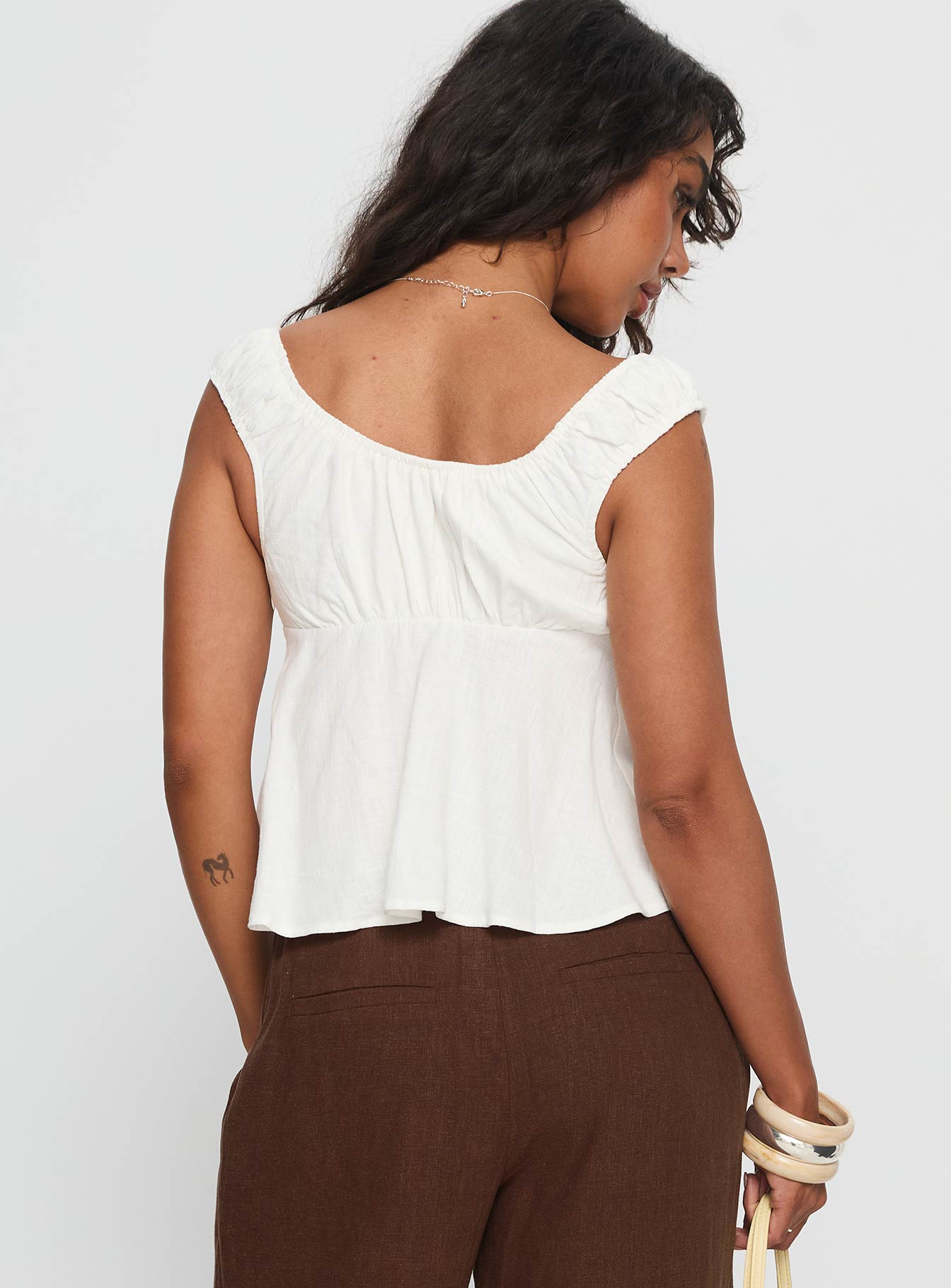 With Pleasure Puff Sleeve Linen Blouse Top White - Image 5