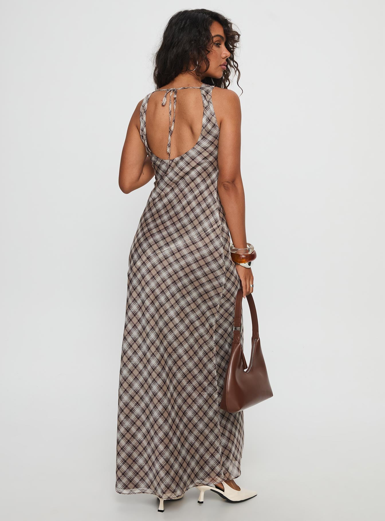 Veida Cowl Neck Maxi Dress Brown Check - Image 5