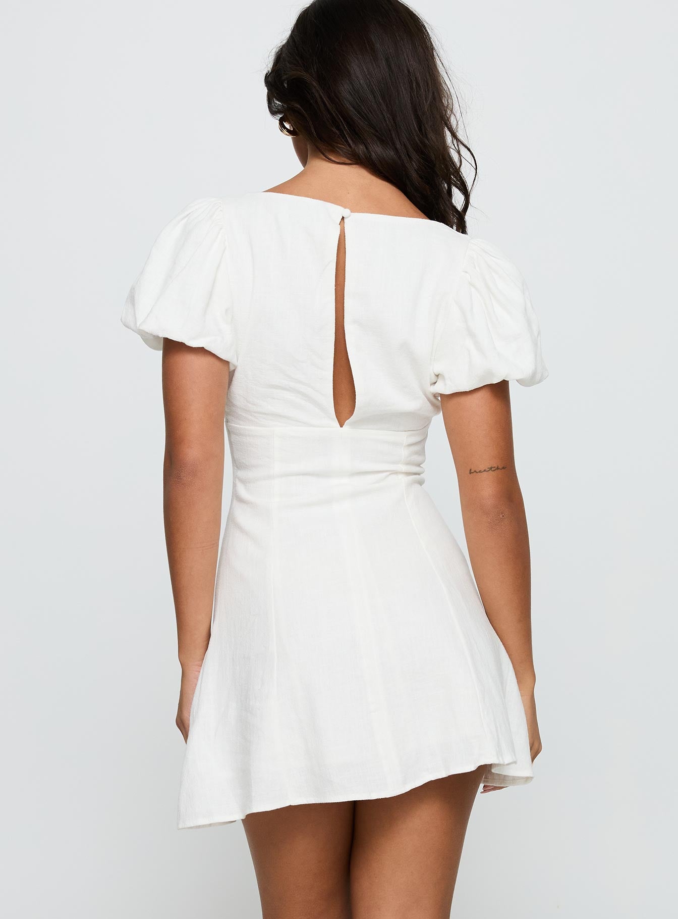 Beloved Puff Sleeve Linen Blend Mini Dress White - Image 5