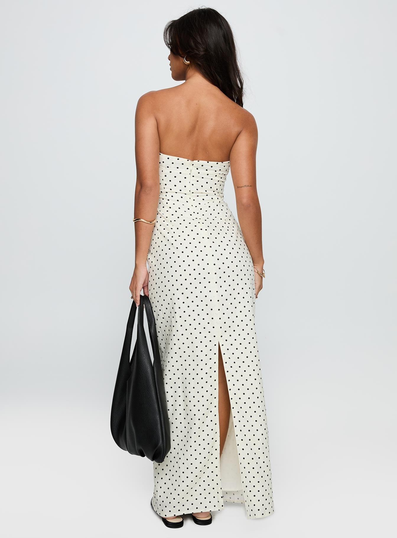 Dovie Linen Blend Strapless Midi Dress Cream Polka - Image 5