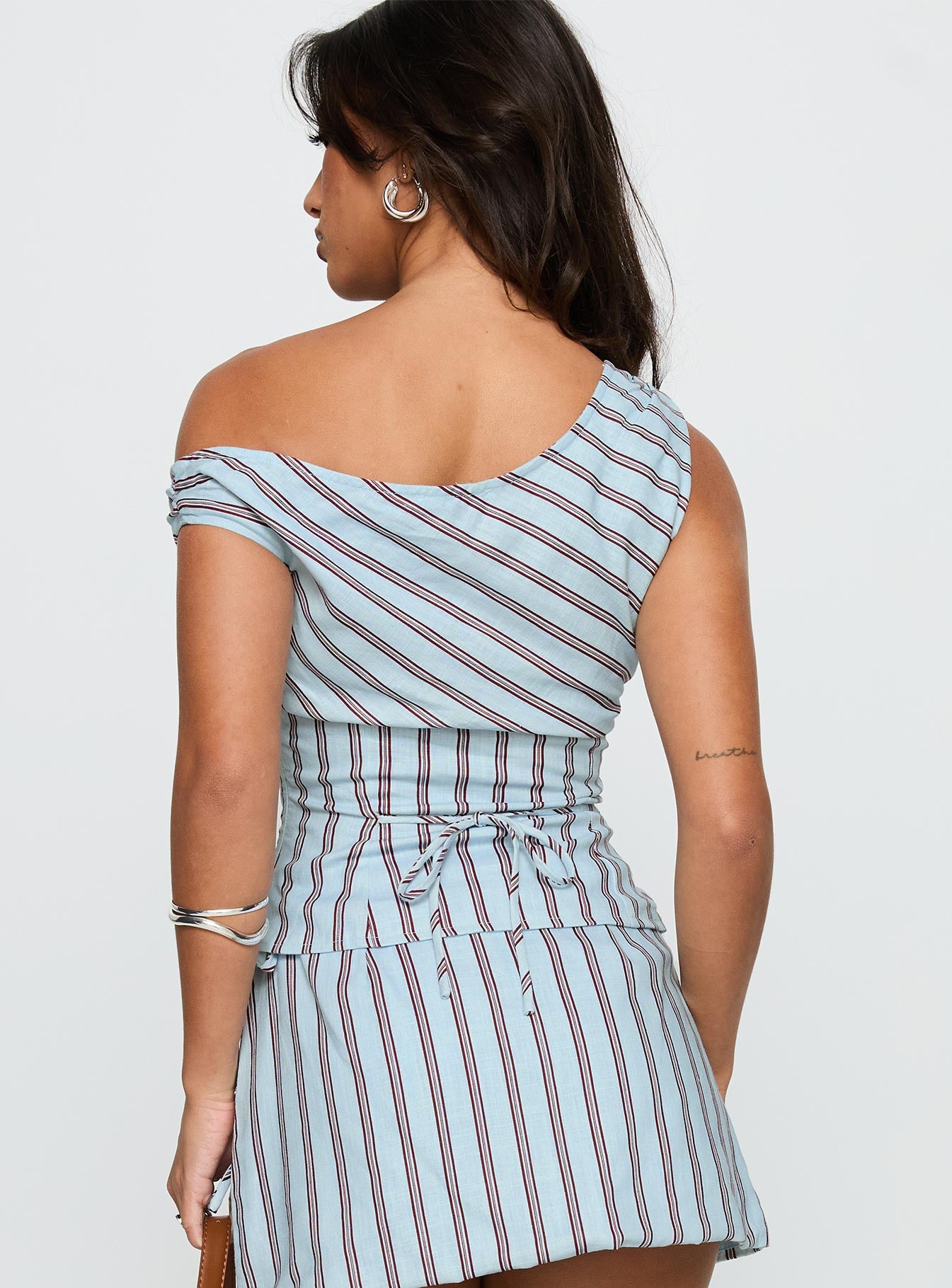 Del Rio Off The Shoulder Top Blue / Maroon - Image 5