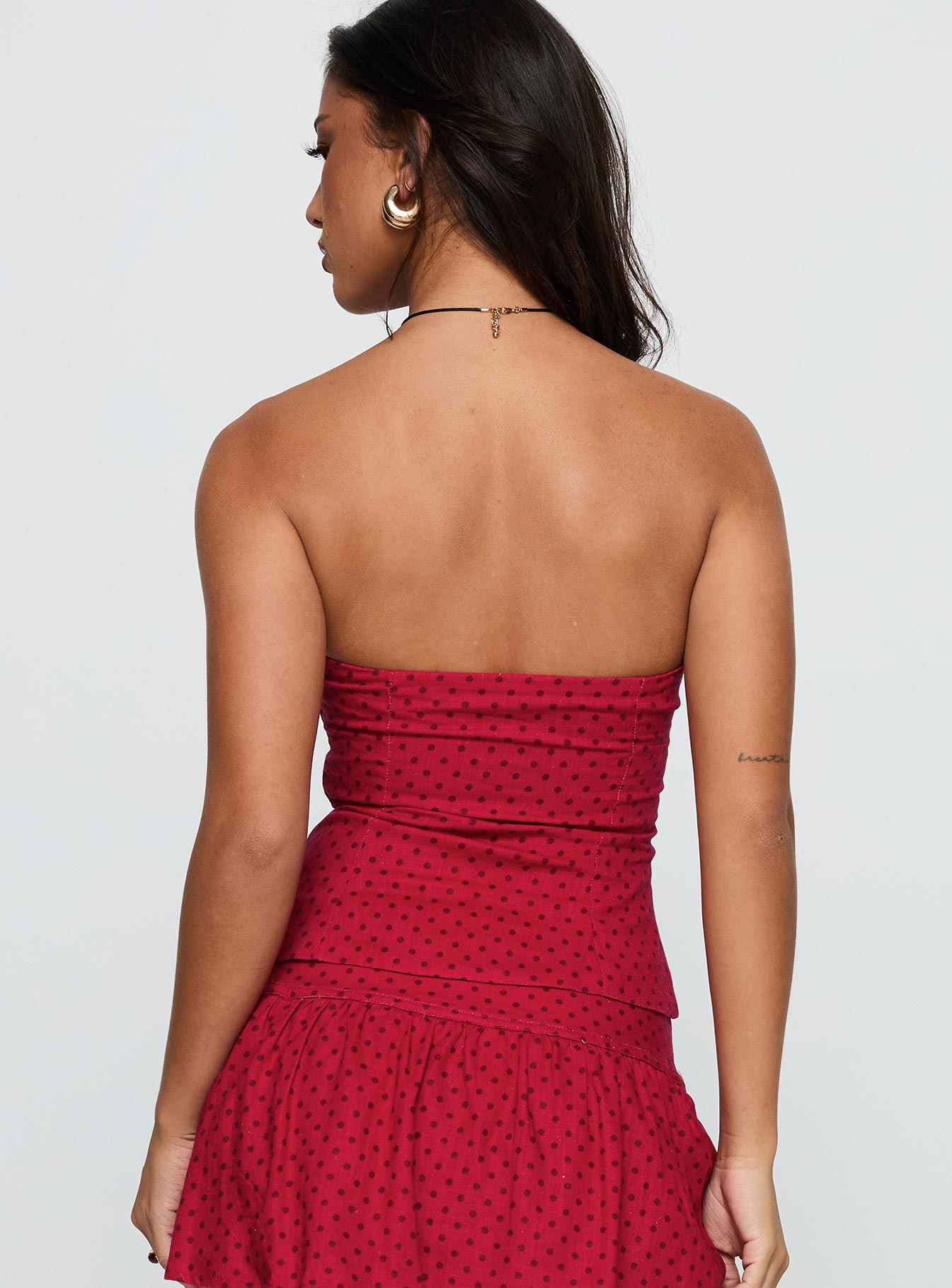 Kandee Twist Linen Blend Top Red Polka - Image 5