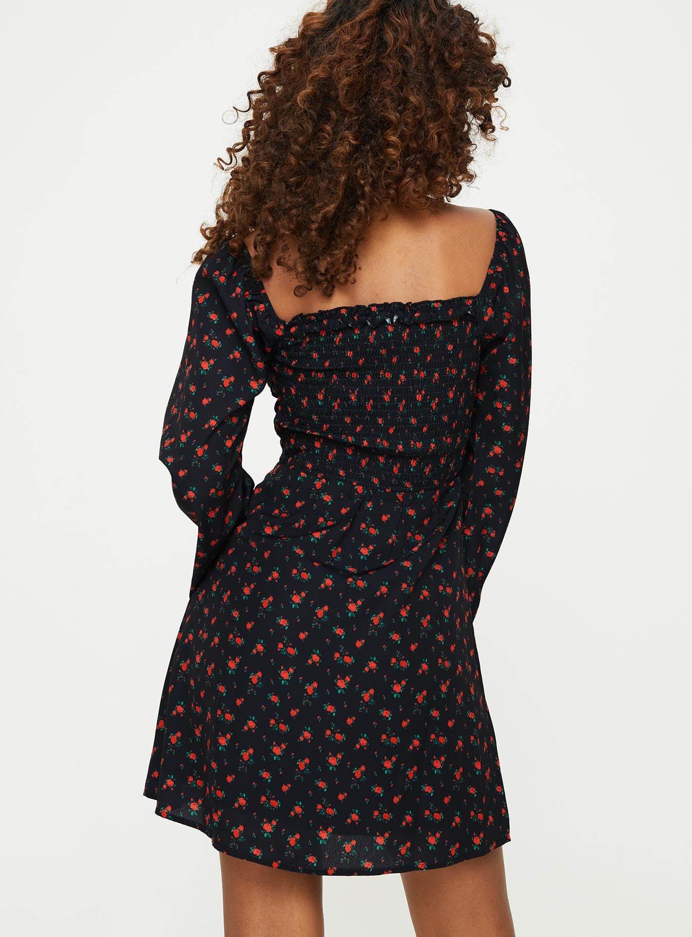 Love Birds Long Sleeve Mini Dress Black / Red Floral - Image 5
