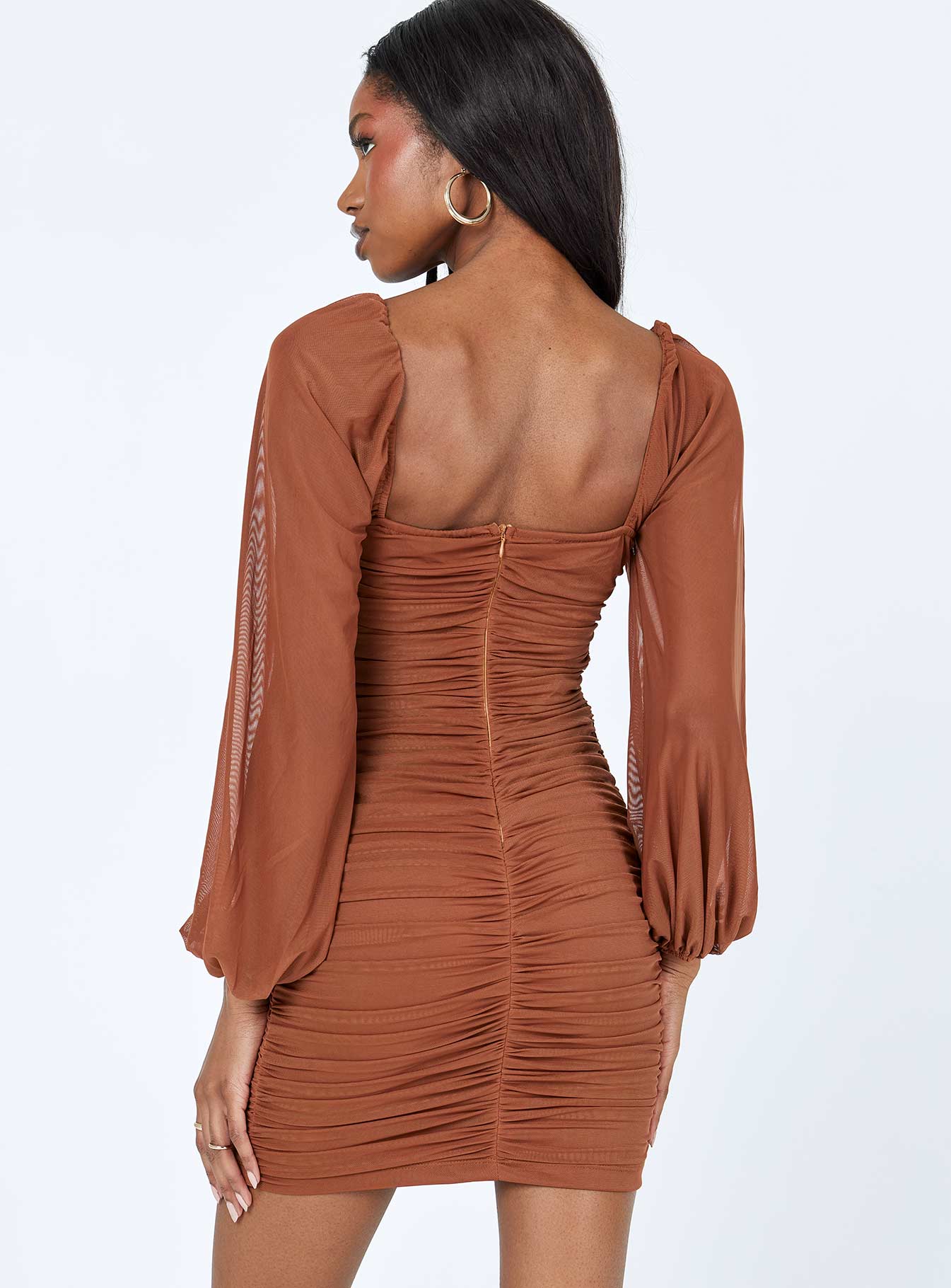 Courtney Long Sleeve Mini Dress Brown - Image 4