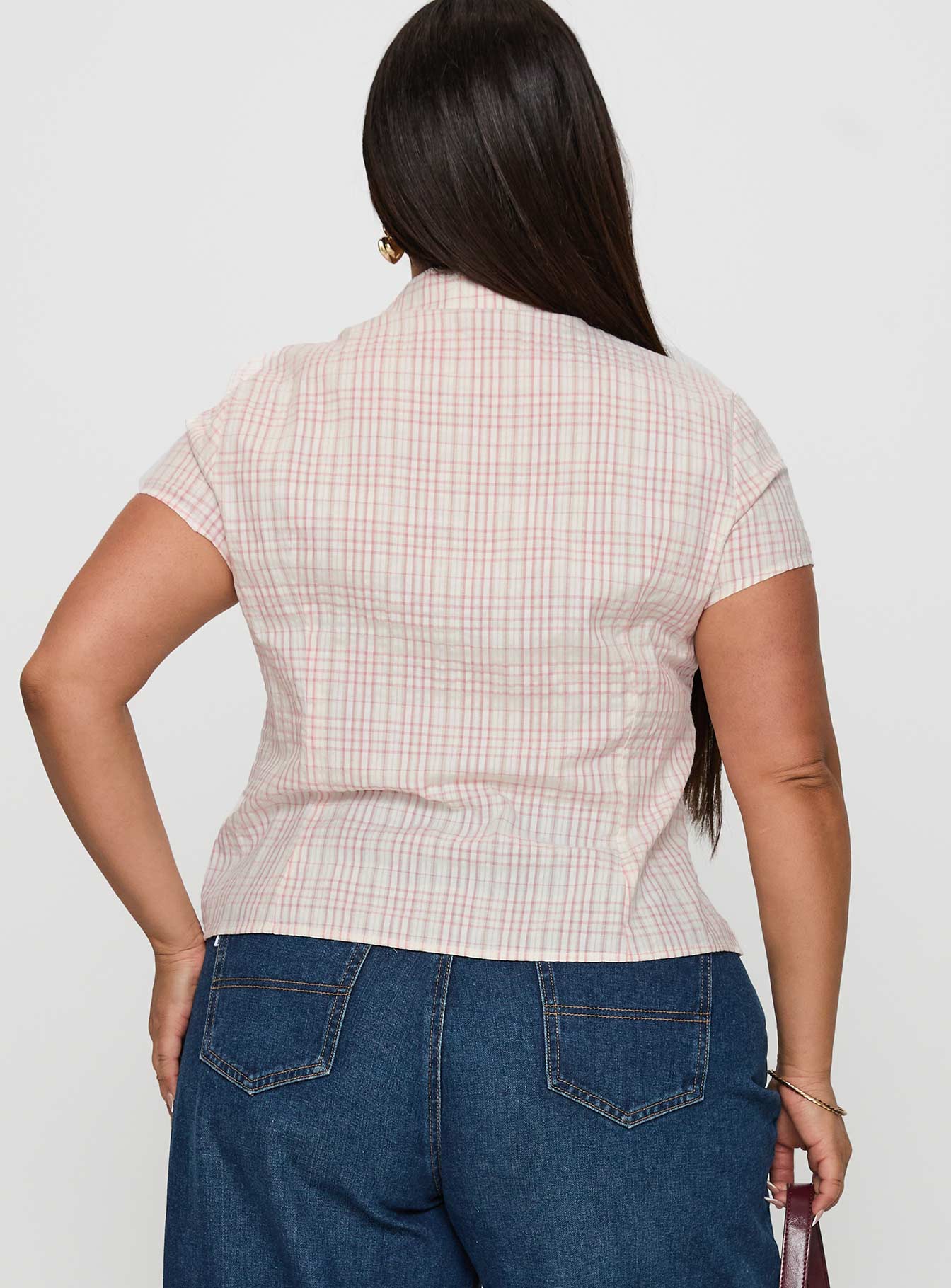 Cottesloe Blouse Top Pink Check Curve - Image 5