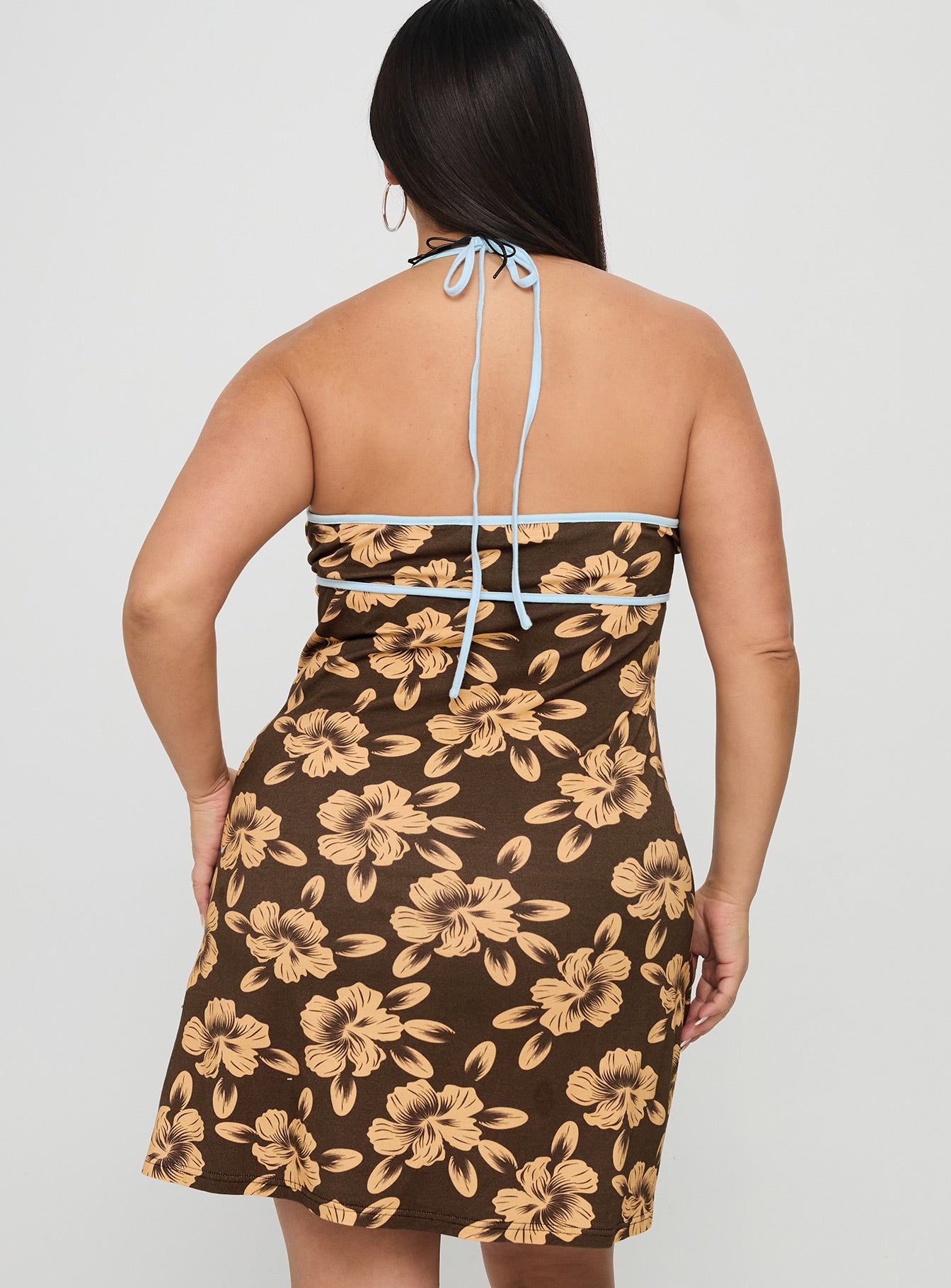 Mishie Halter Mini Dress Brown / Blue Floral Curve - Image 5