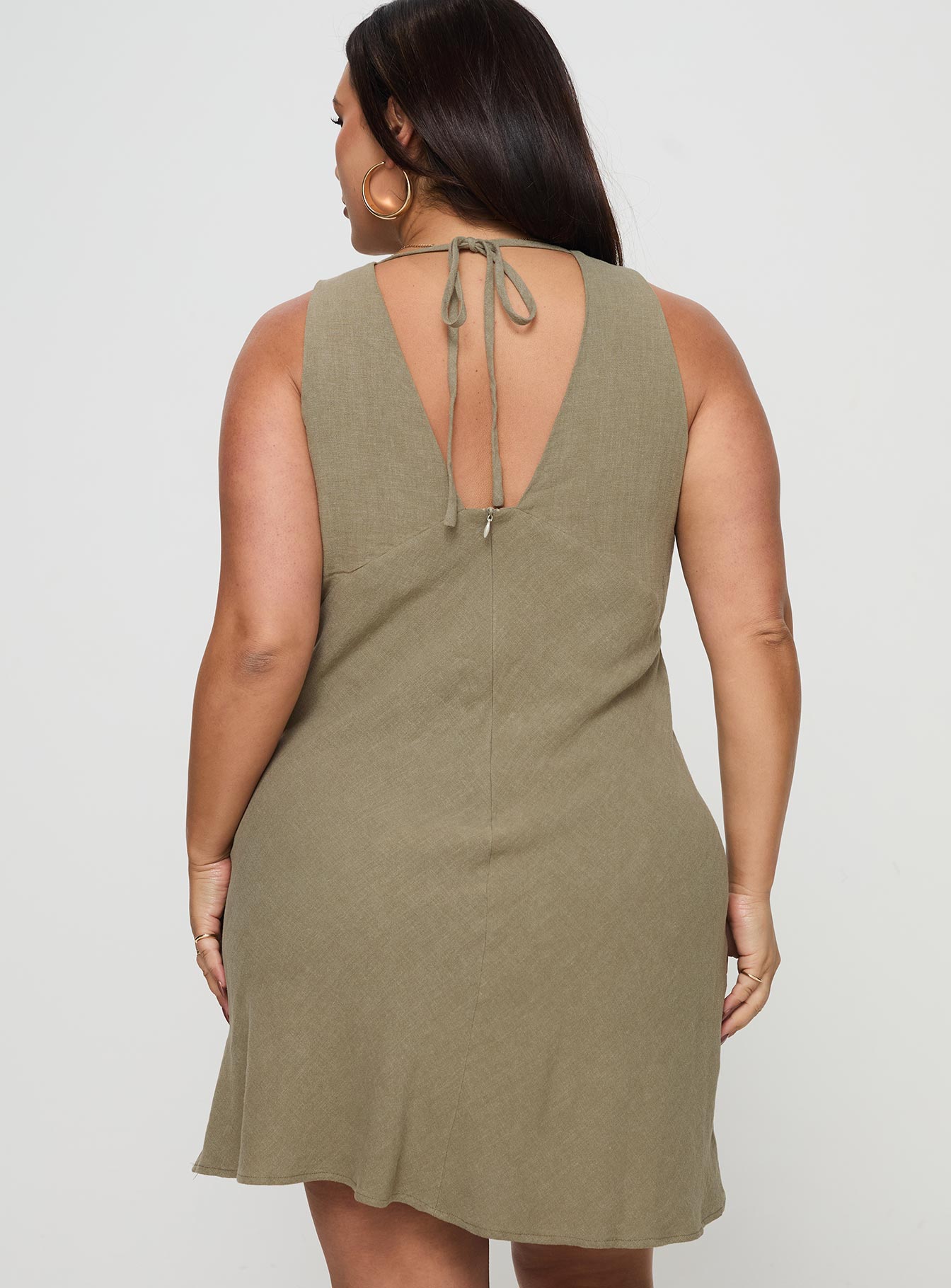 Portillo Linen Blend Mini Dress Olive Curve - Image 5