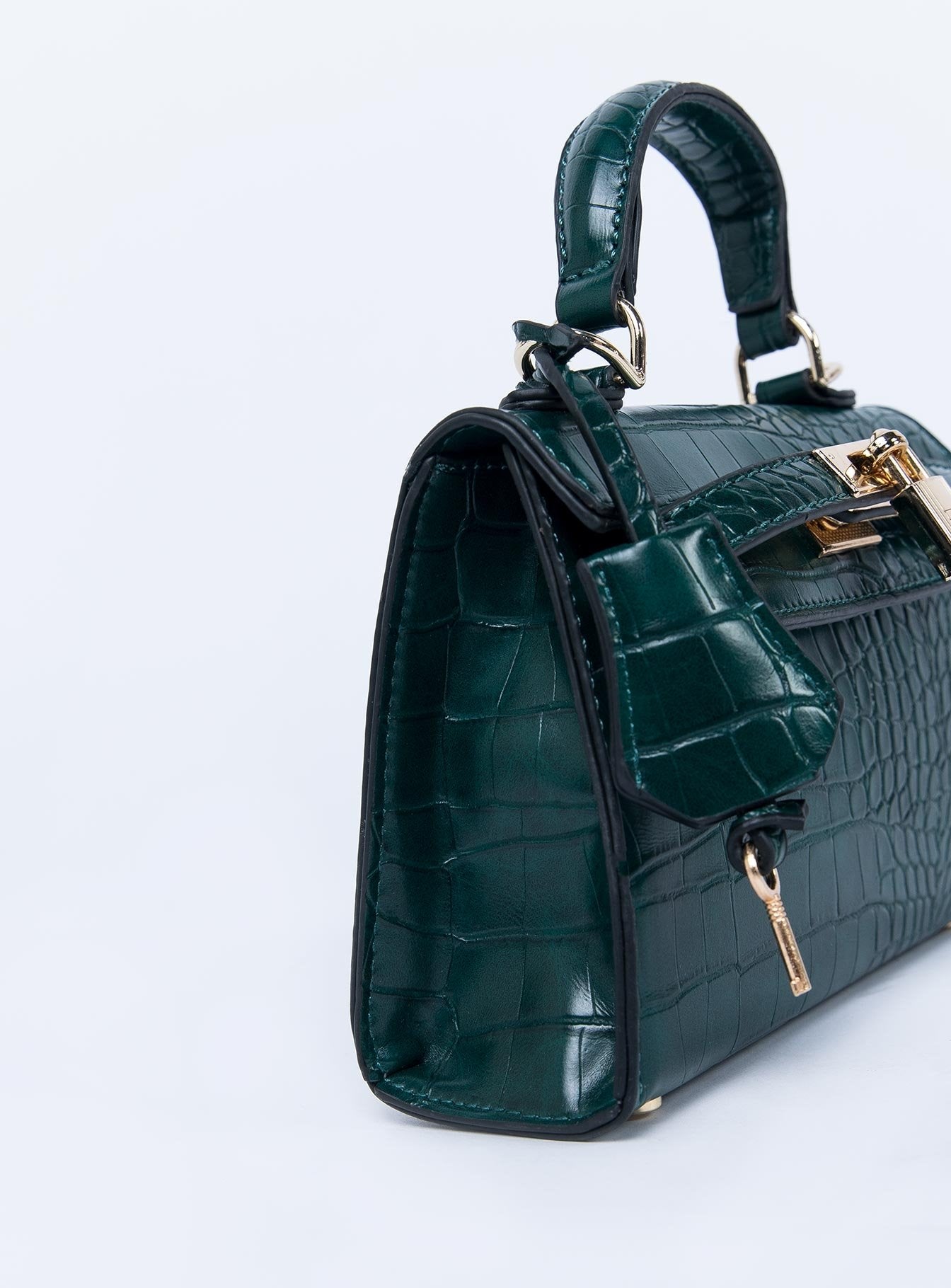 Peta & Jain Hedi Mini Top Handle Bag Green Croc - Image 4