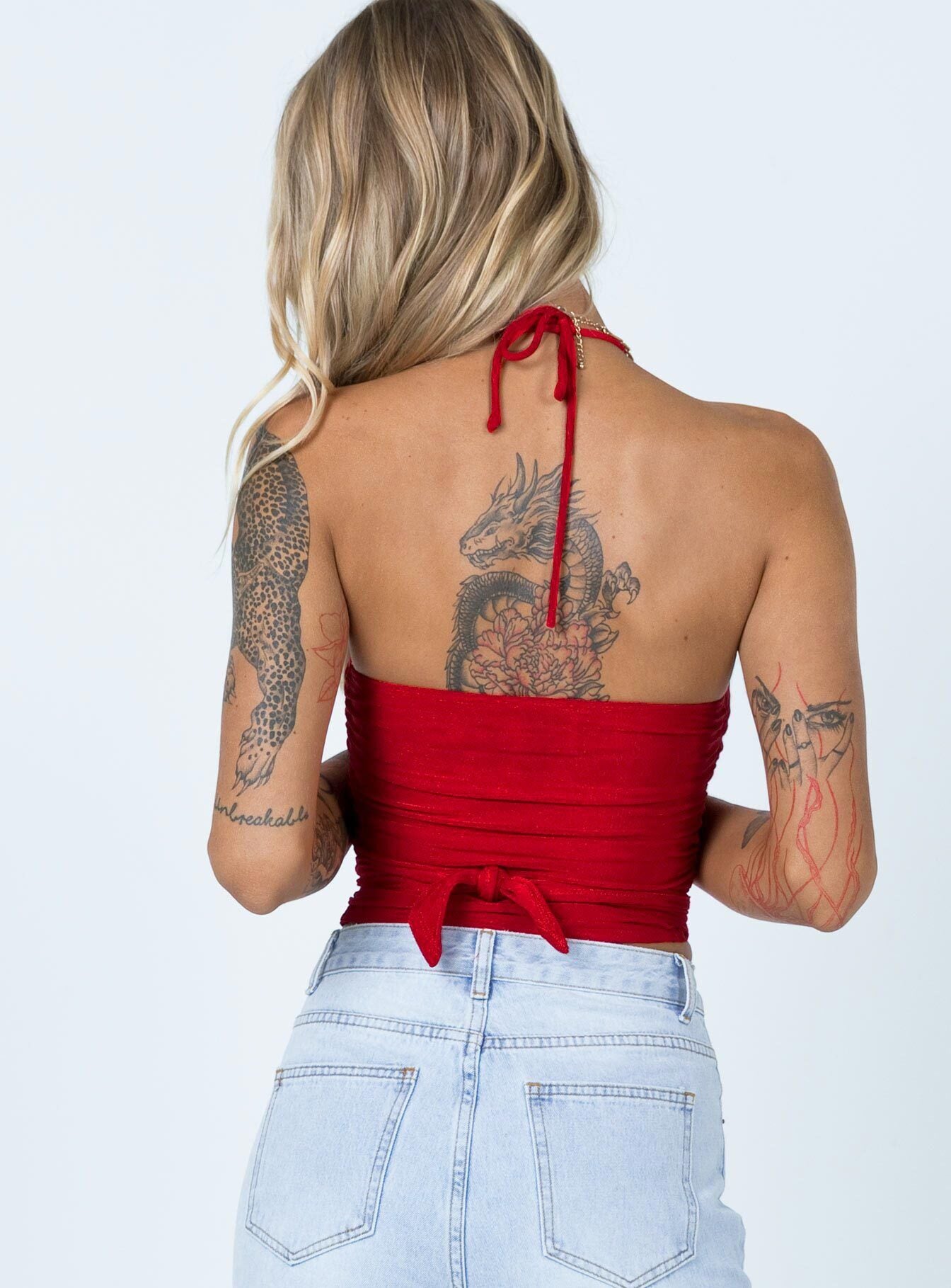 Loriella Ring Detail Crop Top Red - Image 9