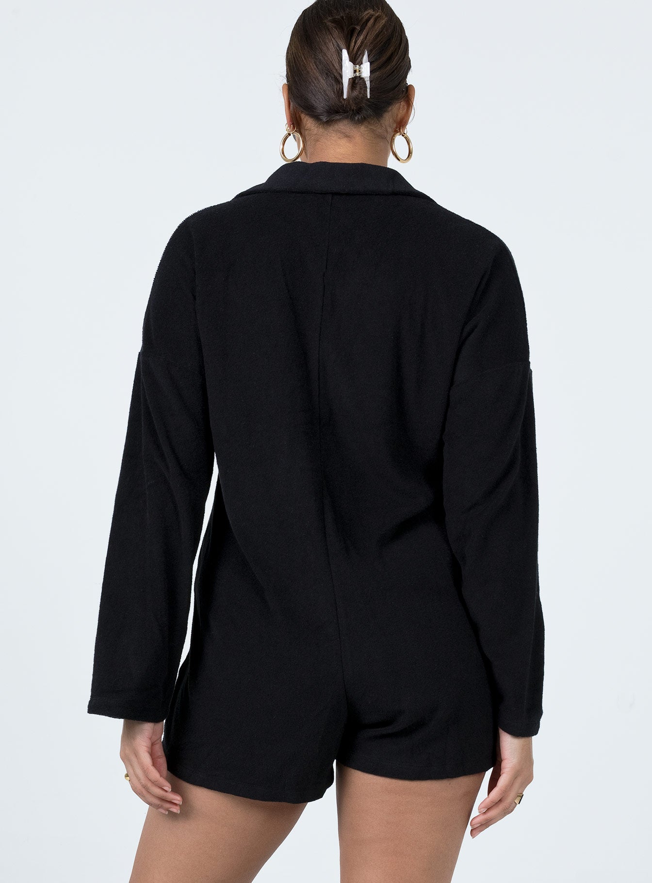 Kegan Long Sleeve Terry Romper Black - Image 4
