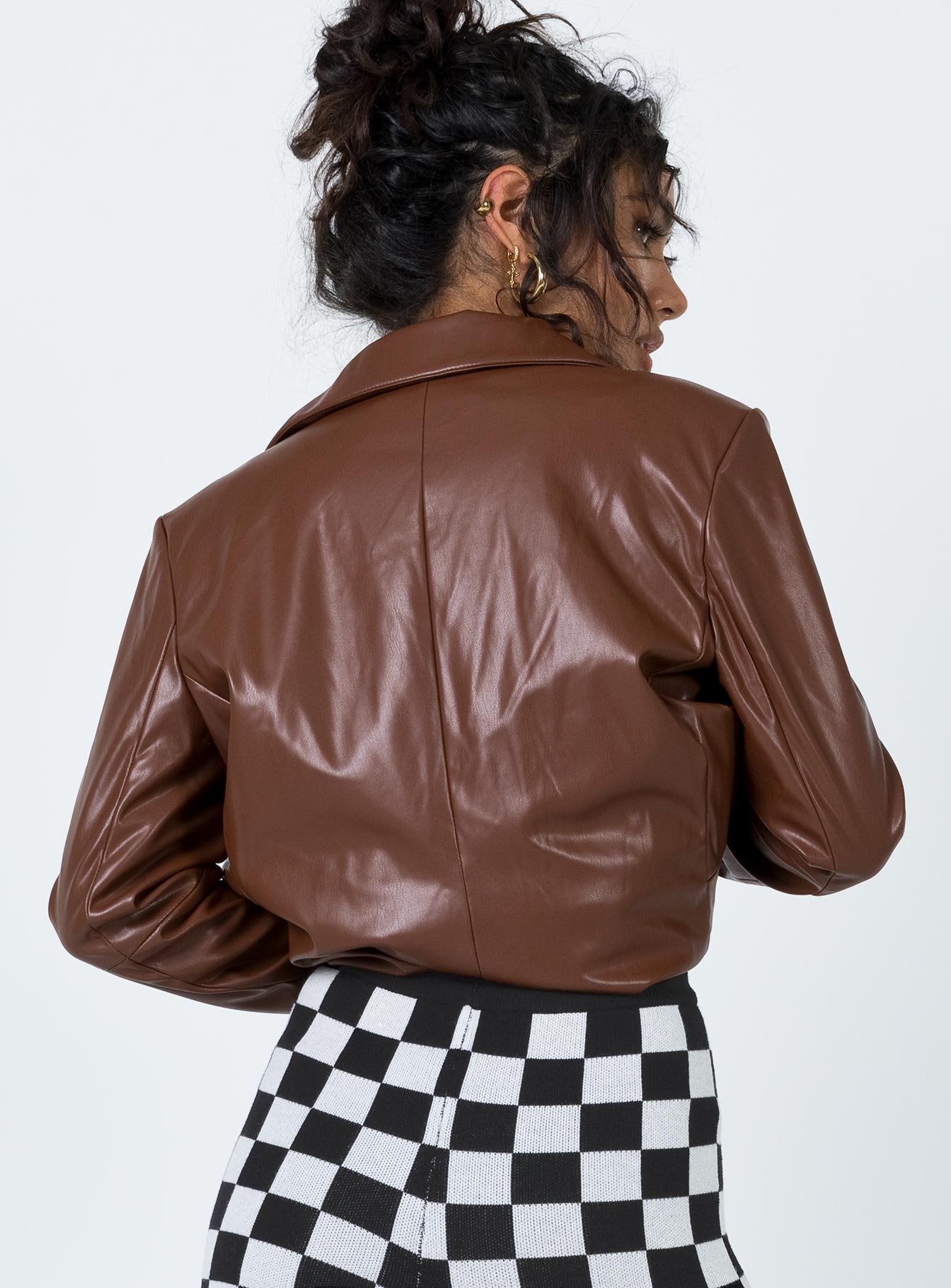 Morrison Faux Leather Blazer Brown - Image 8