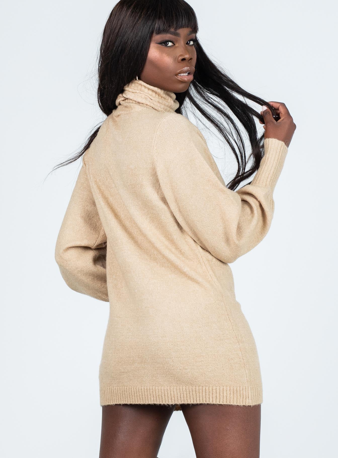 Zahara Sweater Mini Dress Beige - Image 5