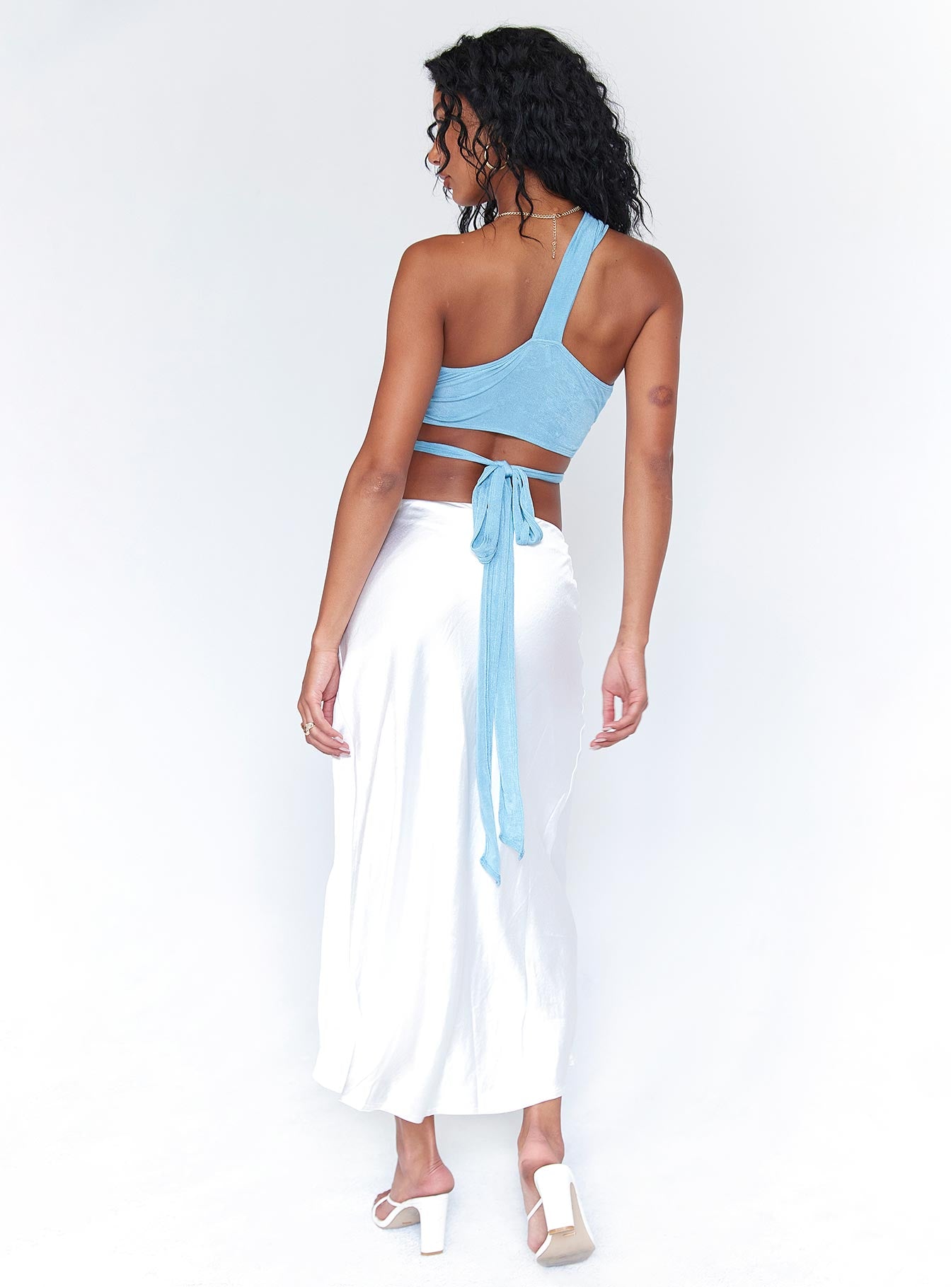 Tyra Satin Midi Skirt White - Image 4