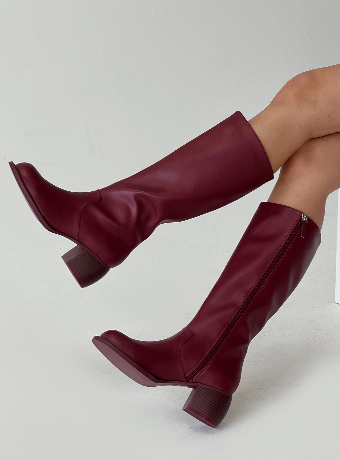 Ella Knee High Boots Burgundy - Image 6