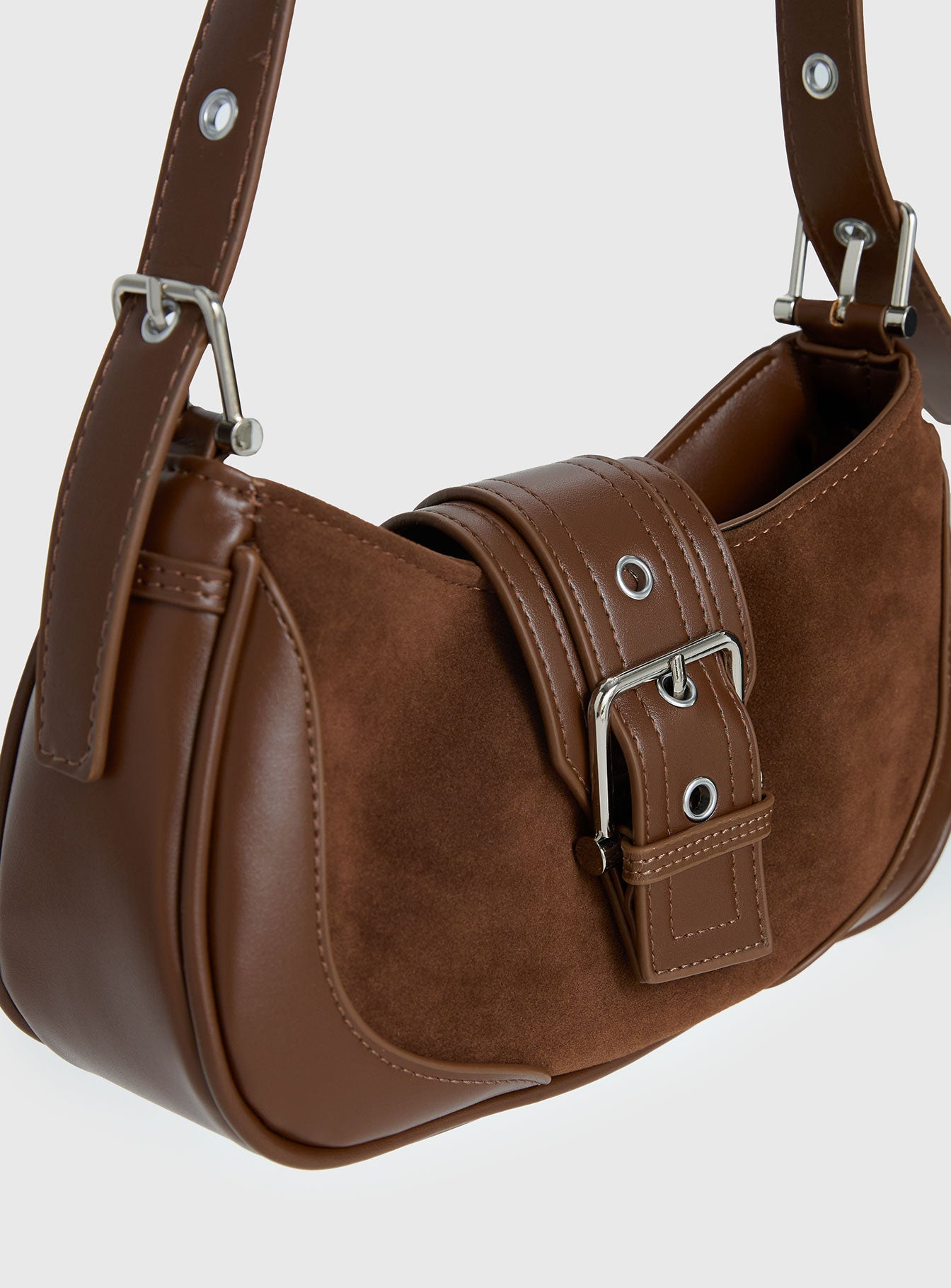 Kienna Buckle Shoulder Bag Brown - Image 5