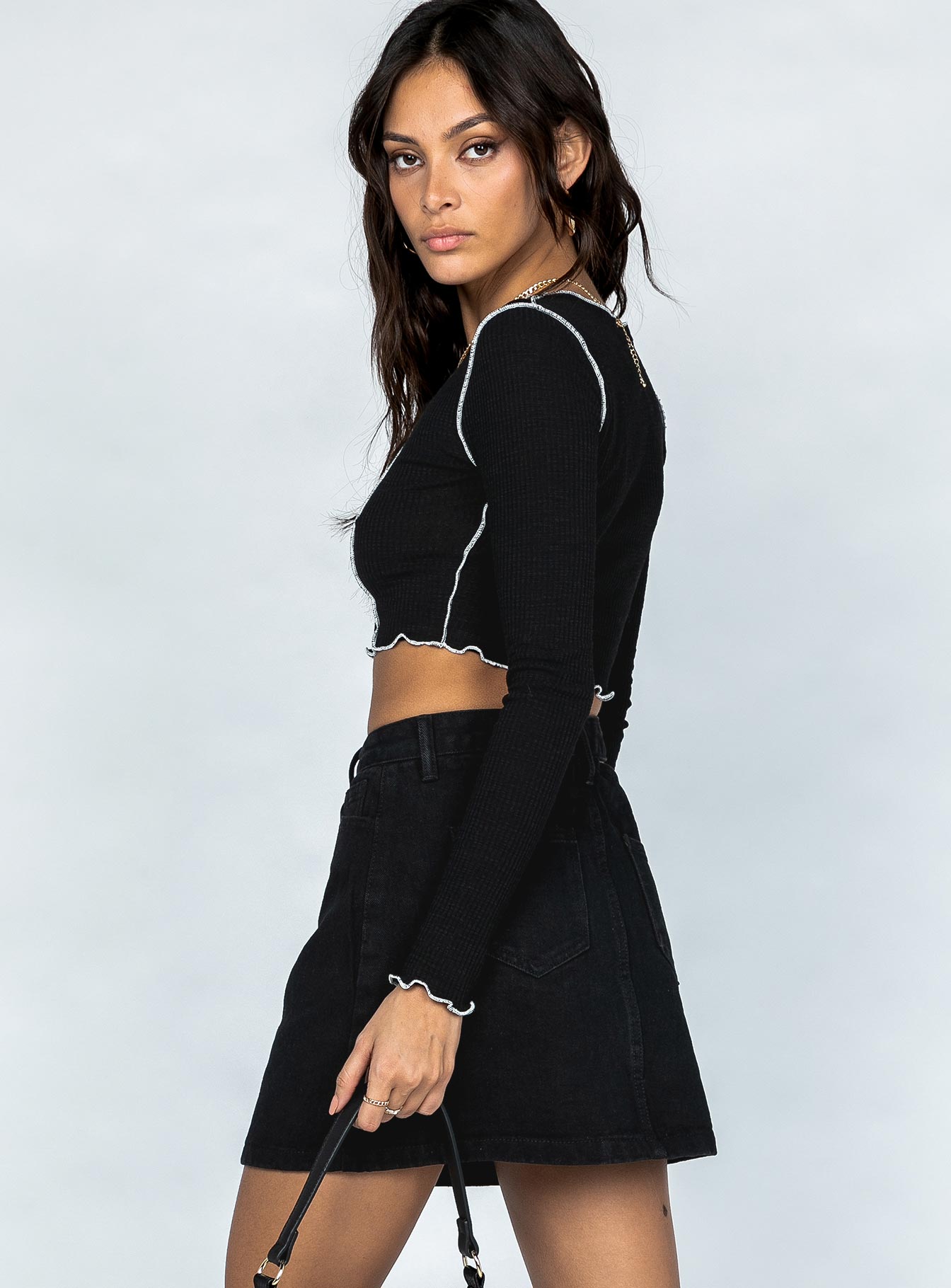 Demi Denim Mini Skirt Black - Image 4