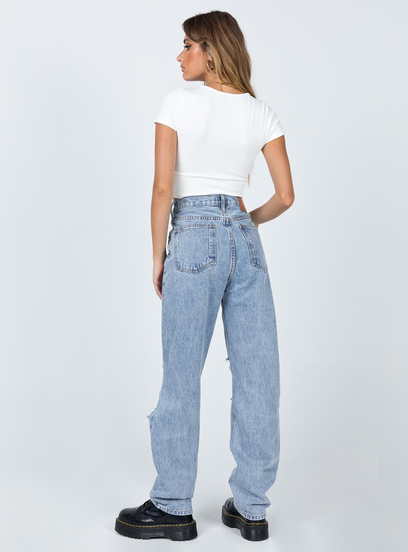 Holly Asymmetric Ripped Leg Jeans Light Wash Denim - Image 7