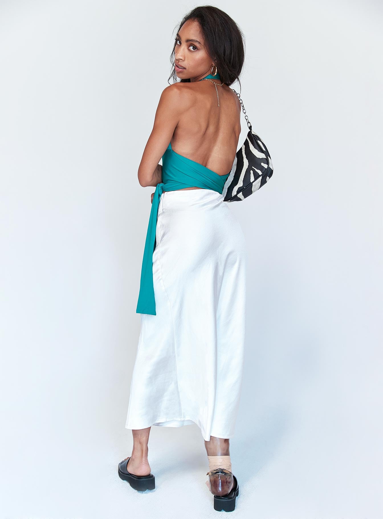 Tyra Satin Midi Skirt White - Image 8