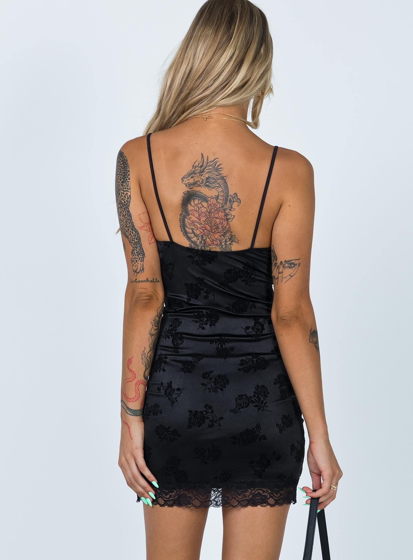 Motel Coti Mini Dress Black Rose Flock - Image 6
