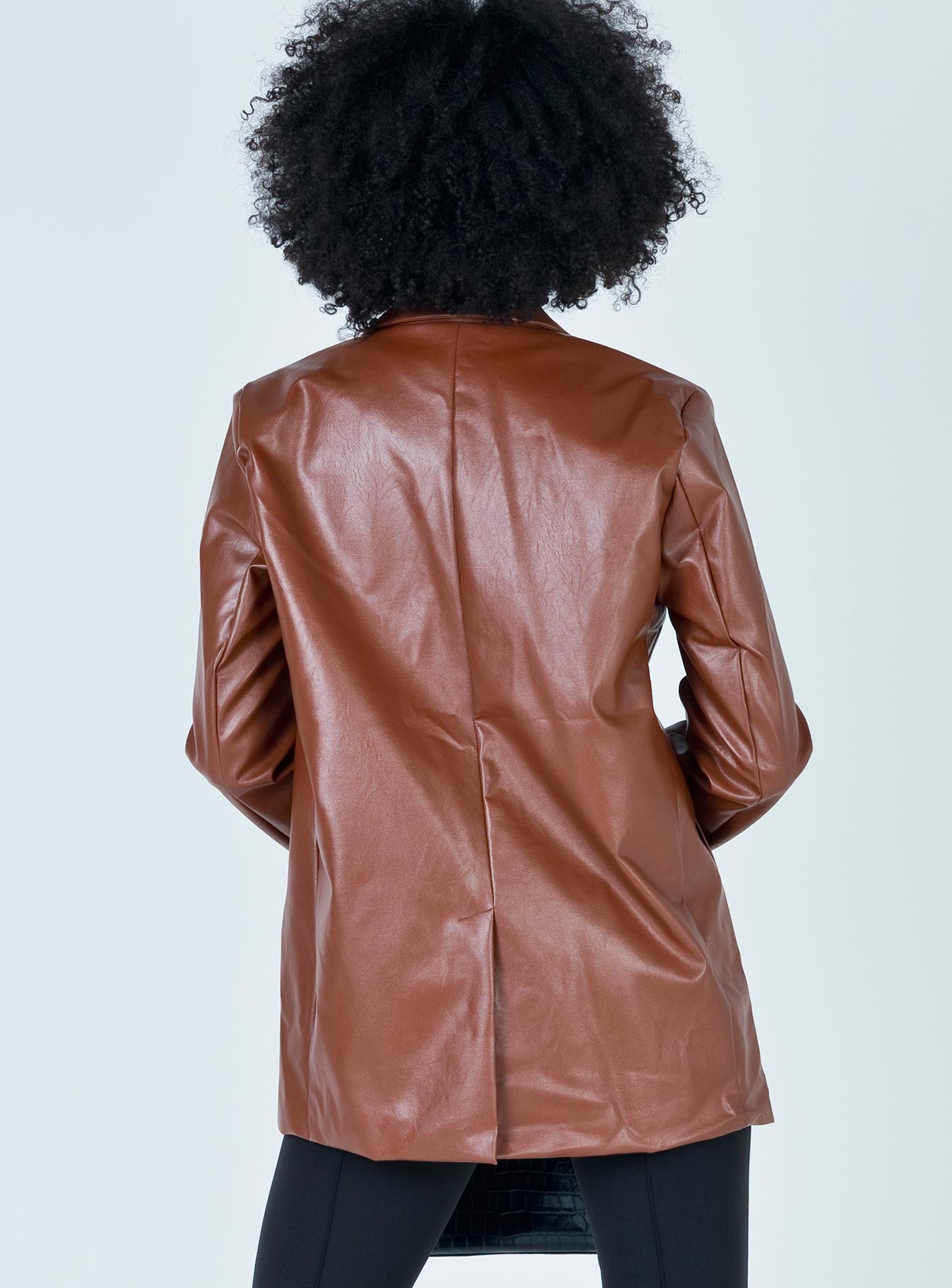 Jocelyn Faux Leather Blazer Brown - Image 9