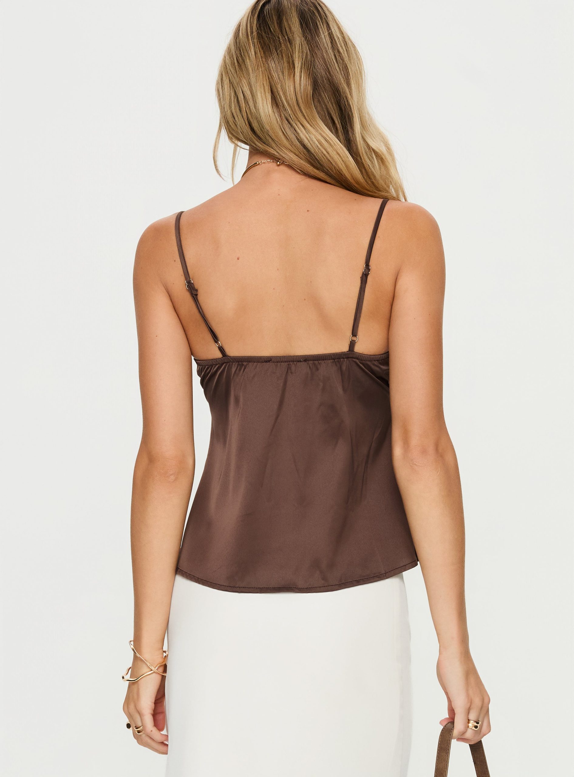 Carmila Satin Tie Detail Top Brown - Image 4