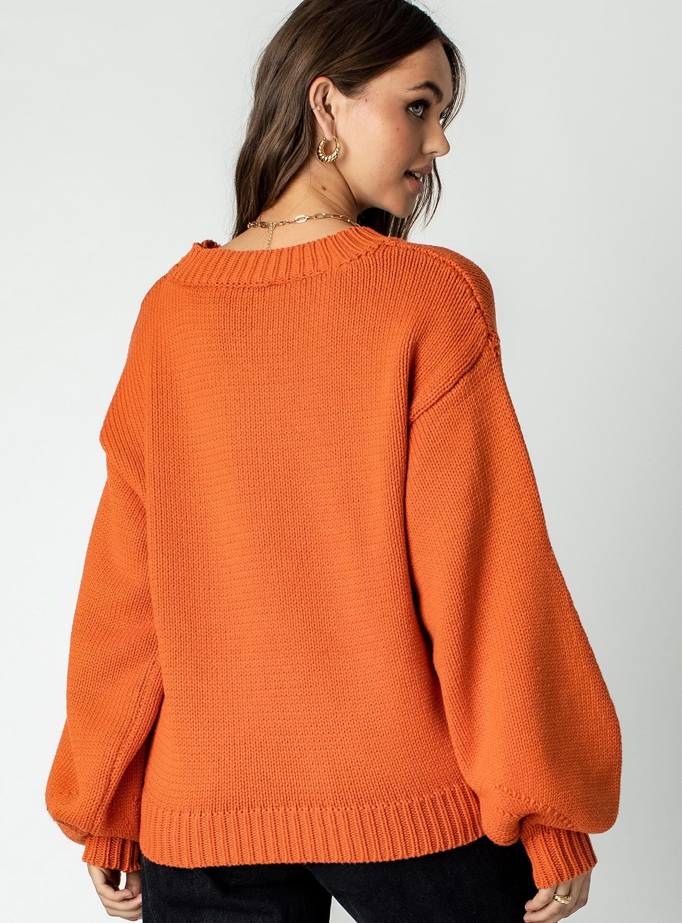 Harmony Balloon Sleeve Knit Sweater Orange - Image 4