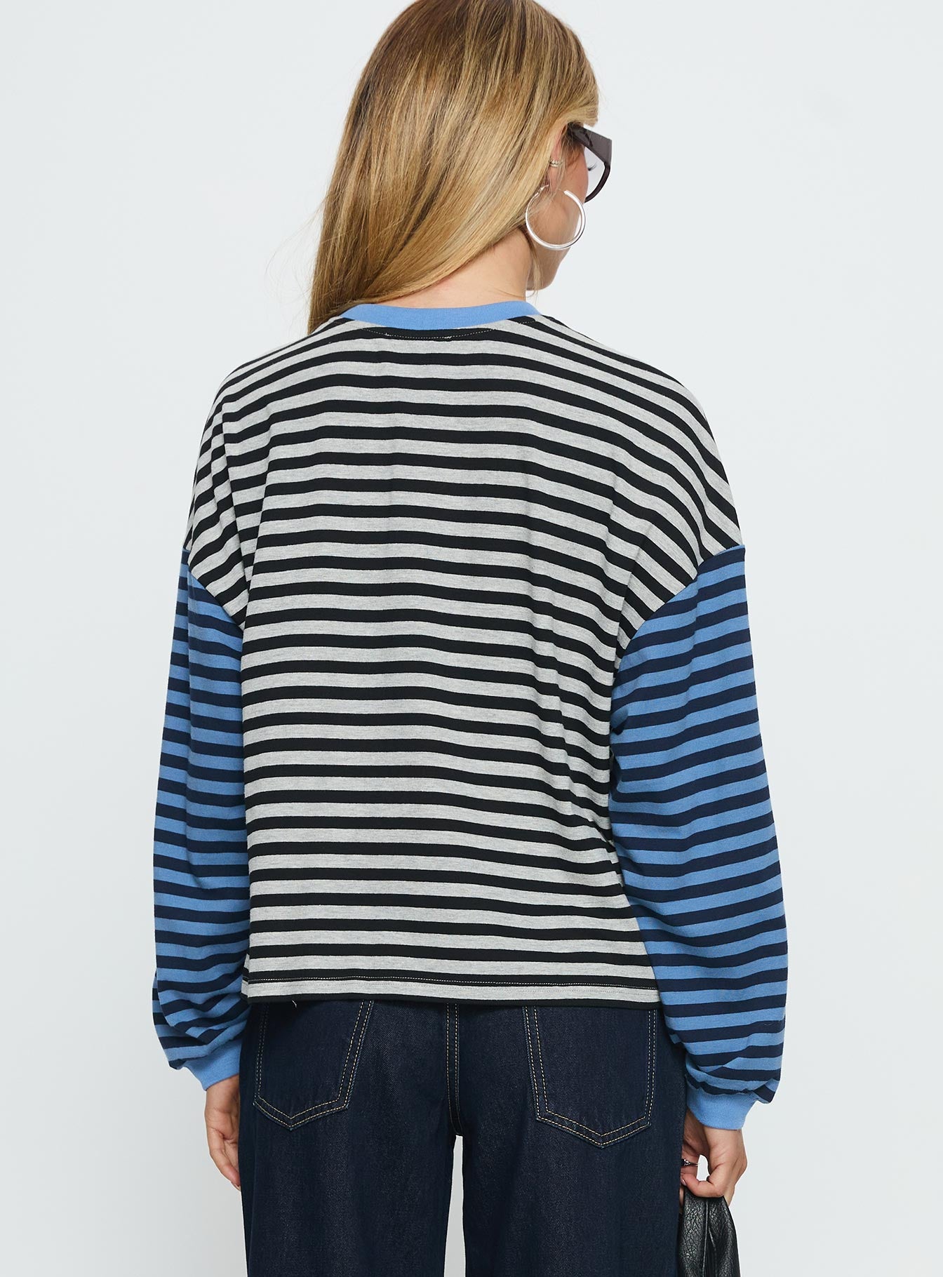 Taysha Long Sleeve Top Black / Grey Stripe - Image 5